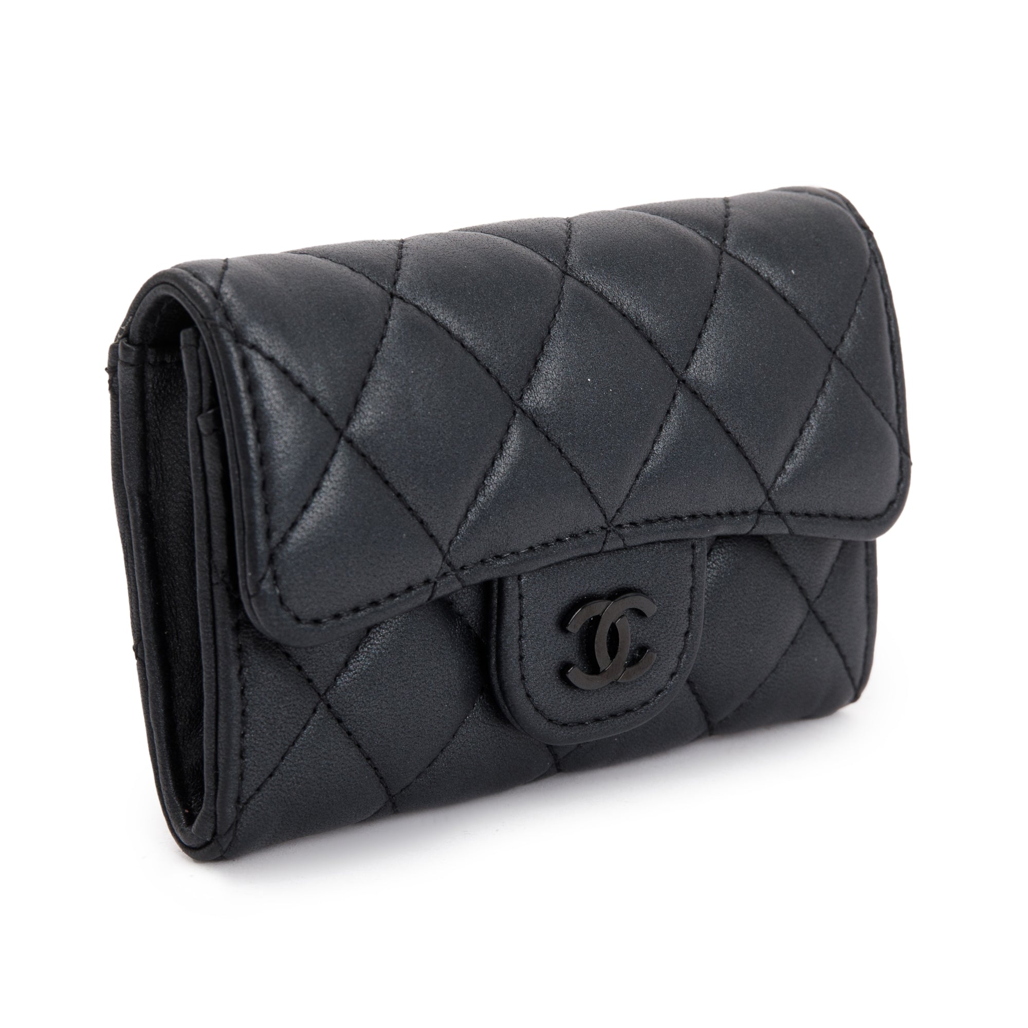 Chanel 2023 So Black Lambskin Leather Classic Flap Card Holder w/ Box & Receipt