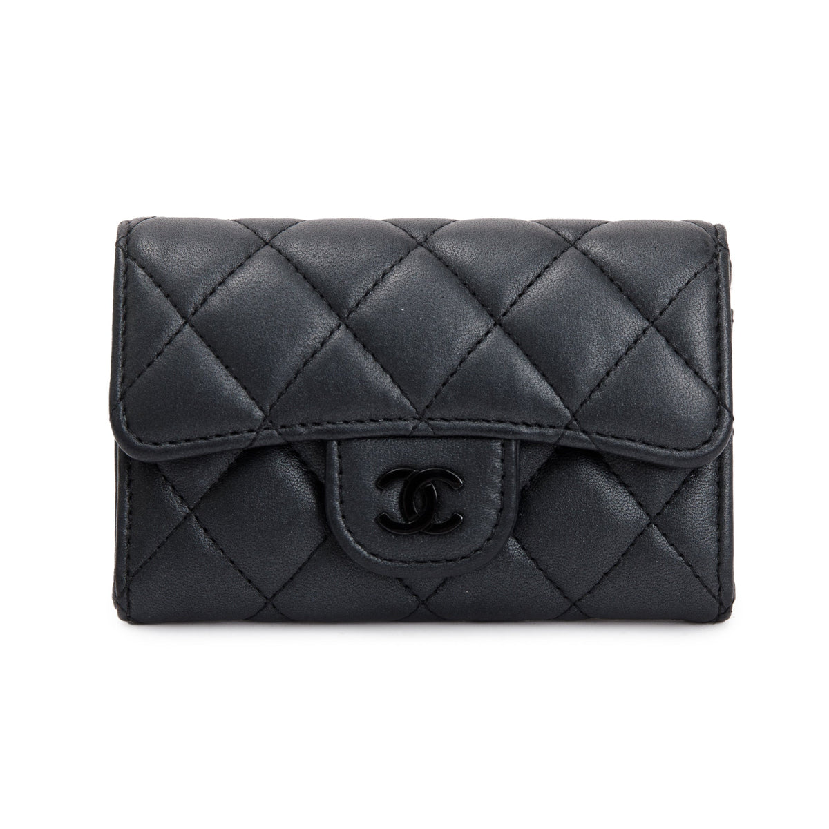 Chanel 2023 So Black Lambskin Leather Classic Flap Card Holder w