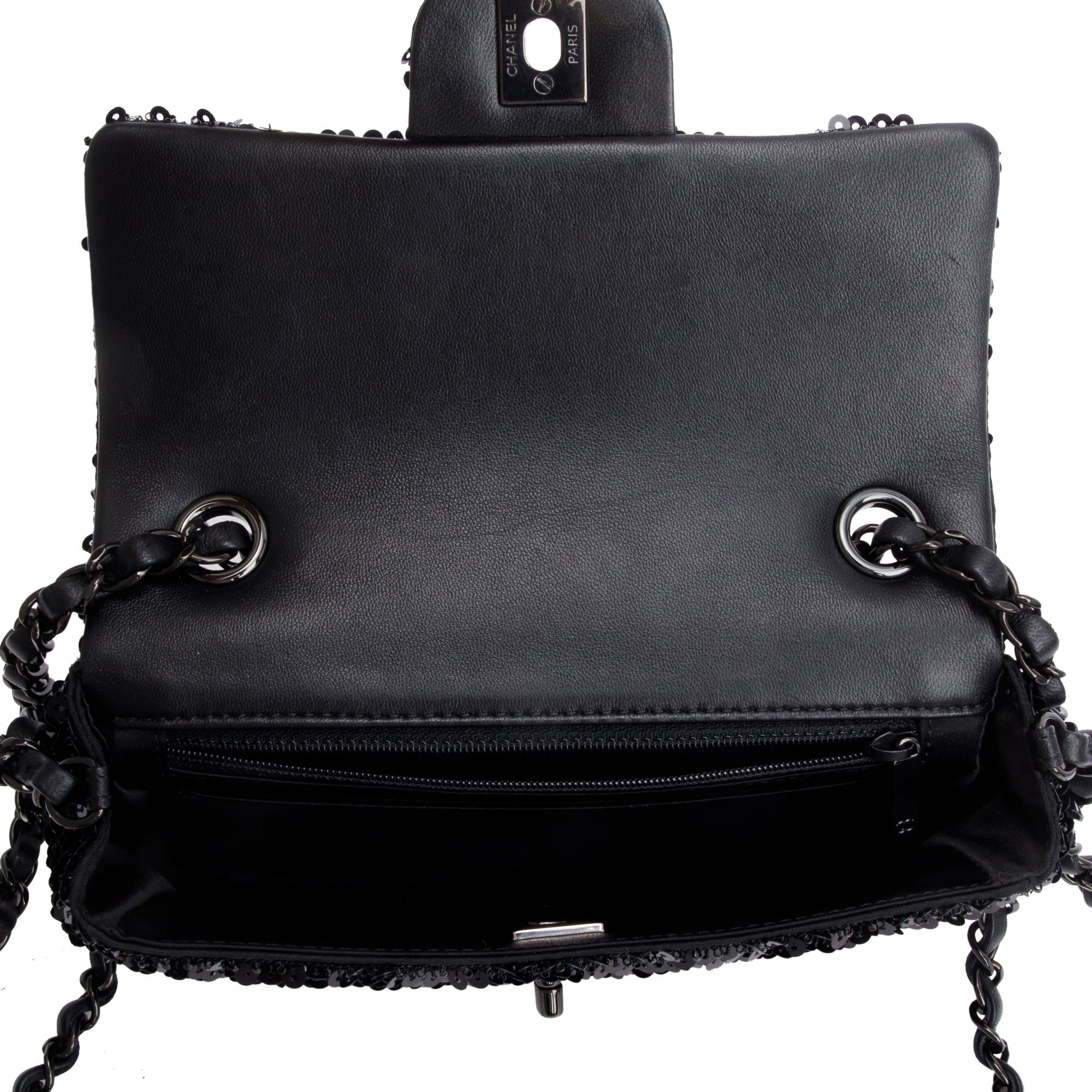 Chanel 2023 So Black Sequin Classic Mini Rectangular Flap Bag w/ Box