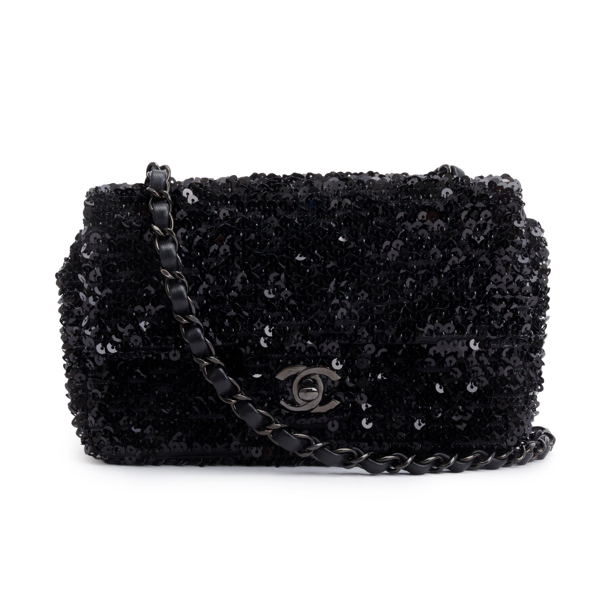 Chanel 2023 So Black Sequin Classic Mini Rectangular Flap Bag w/ Box