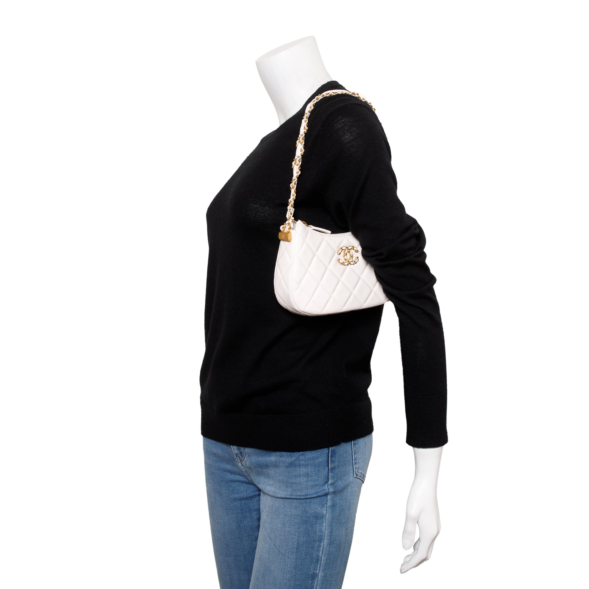 Chanel 2023 White Calfskin Leather Small 19 Hobo w/ Box