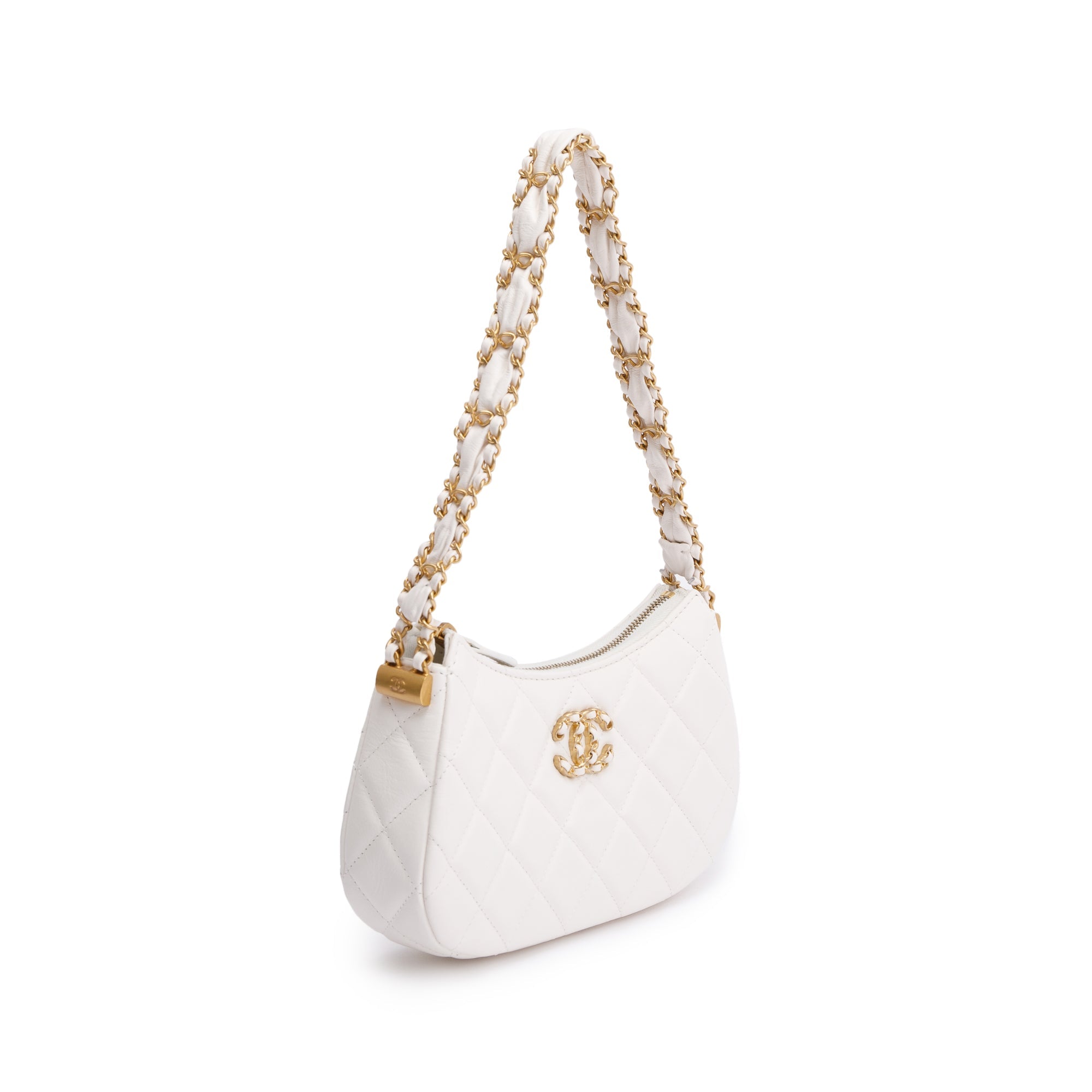 Chanel 2023 White Calfskin Leather Small 19 Hobo w/ Box