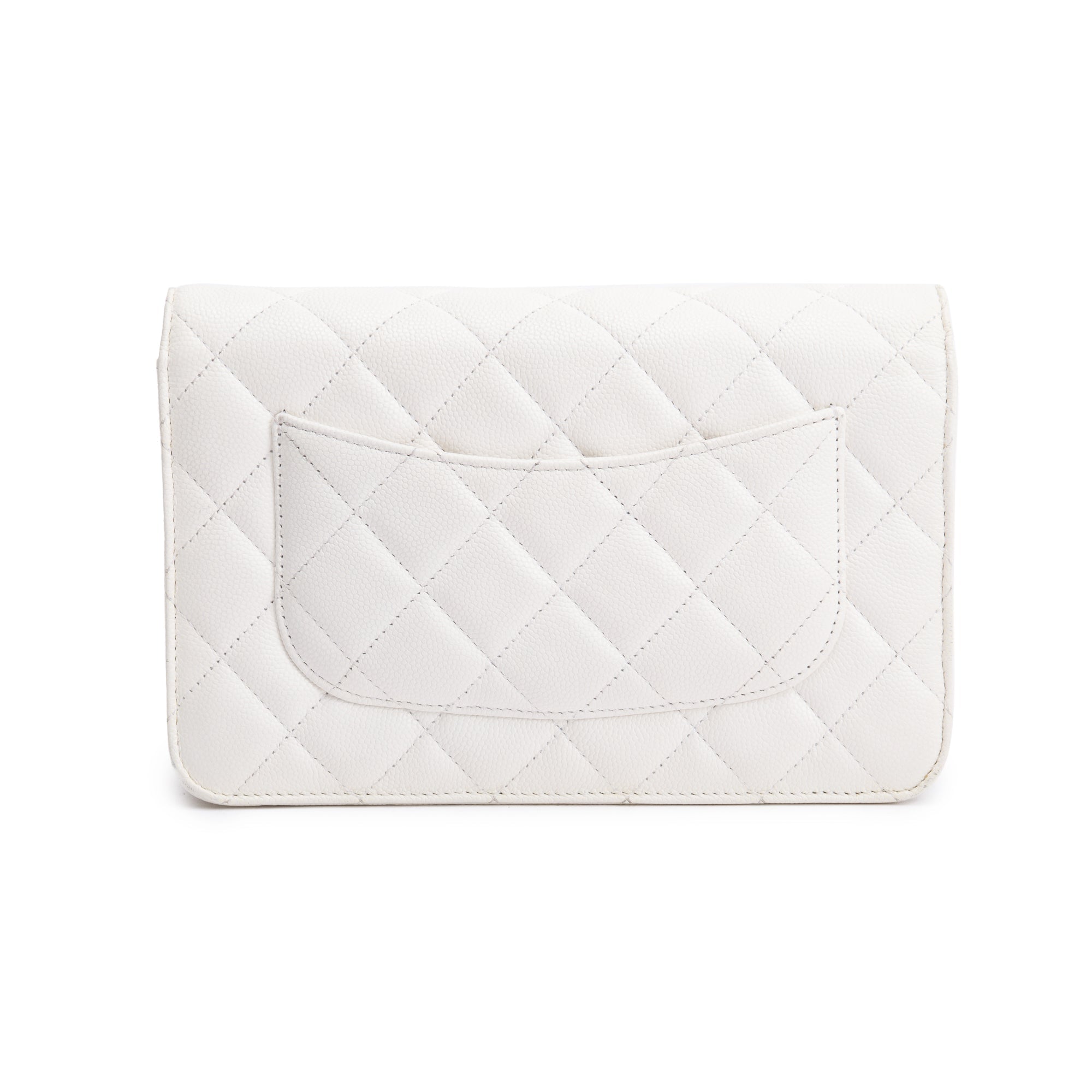 Chanel 2023 White Caviar Leather Classic Wallet on Chain w/ Box