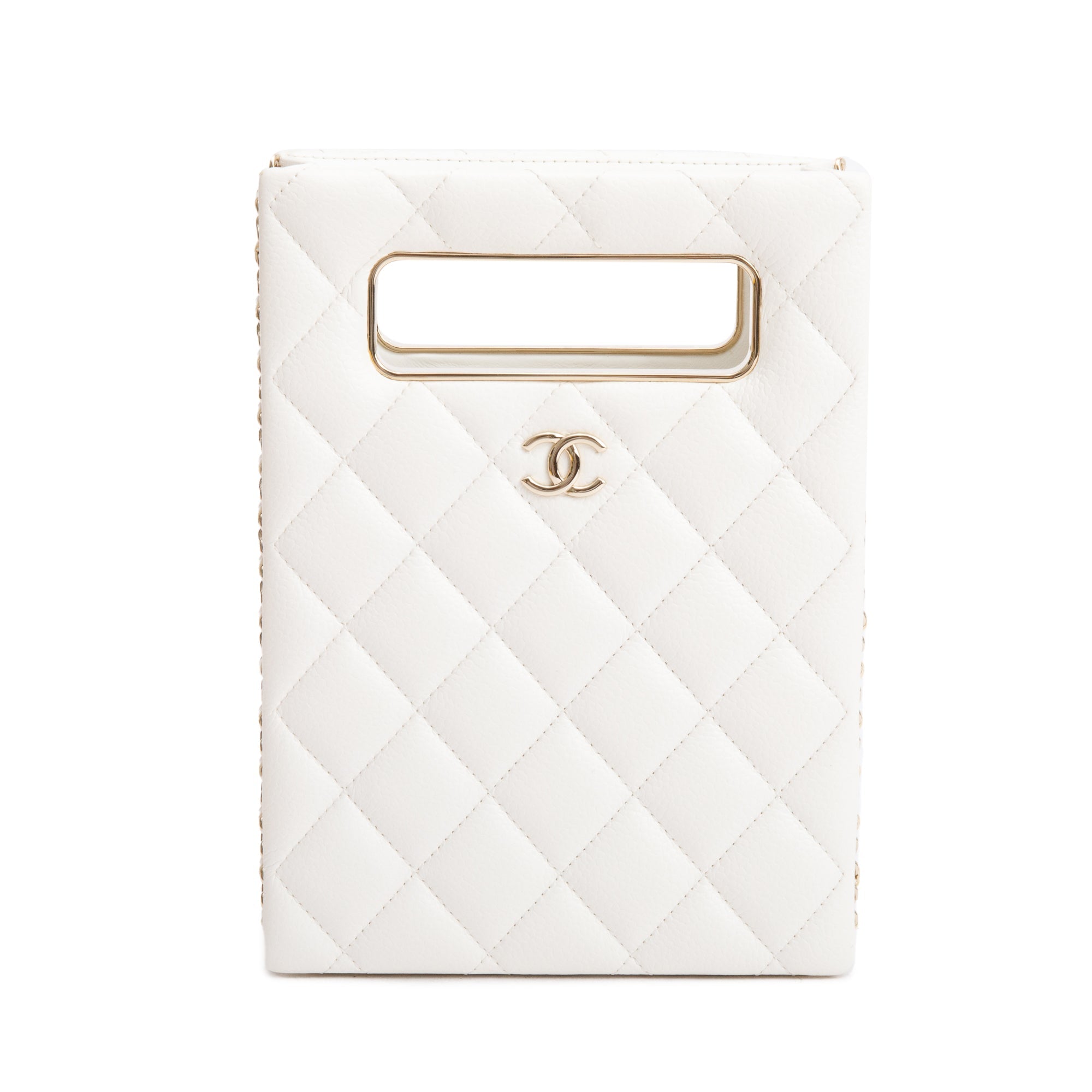 Chanel 2023 White Caviar Quilted Leather Evening Box Bag w/ Box