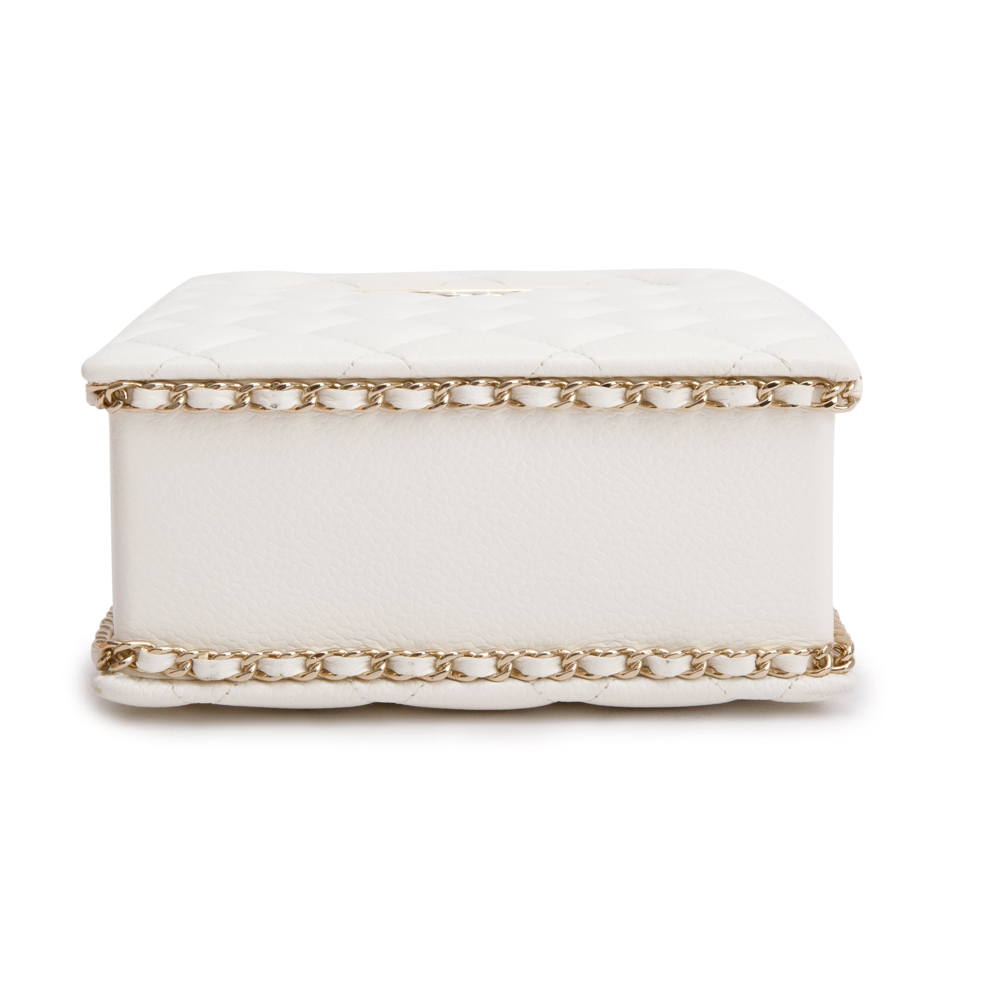 Chanel 2023 White Caviar Quilted Leather Evening Box Bag w/ Box