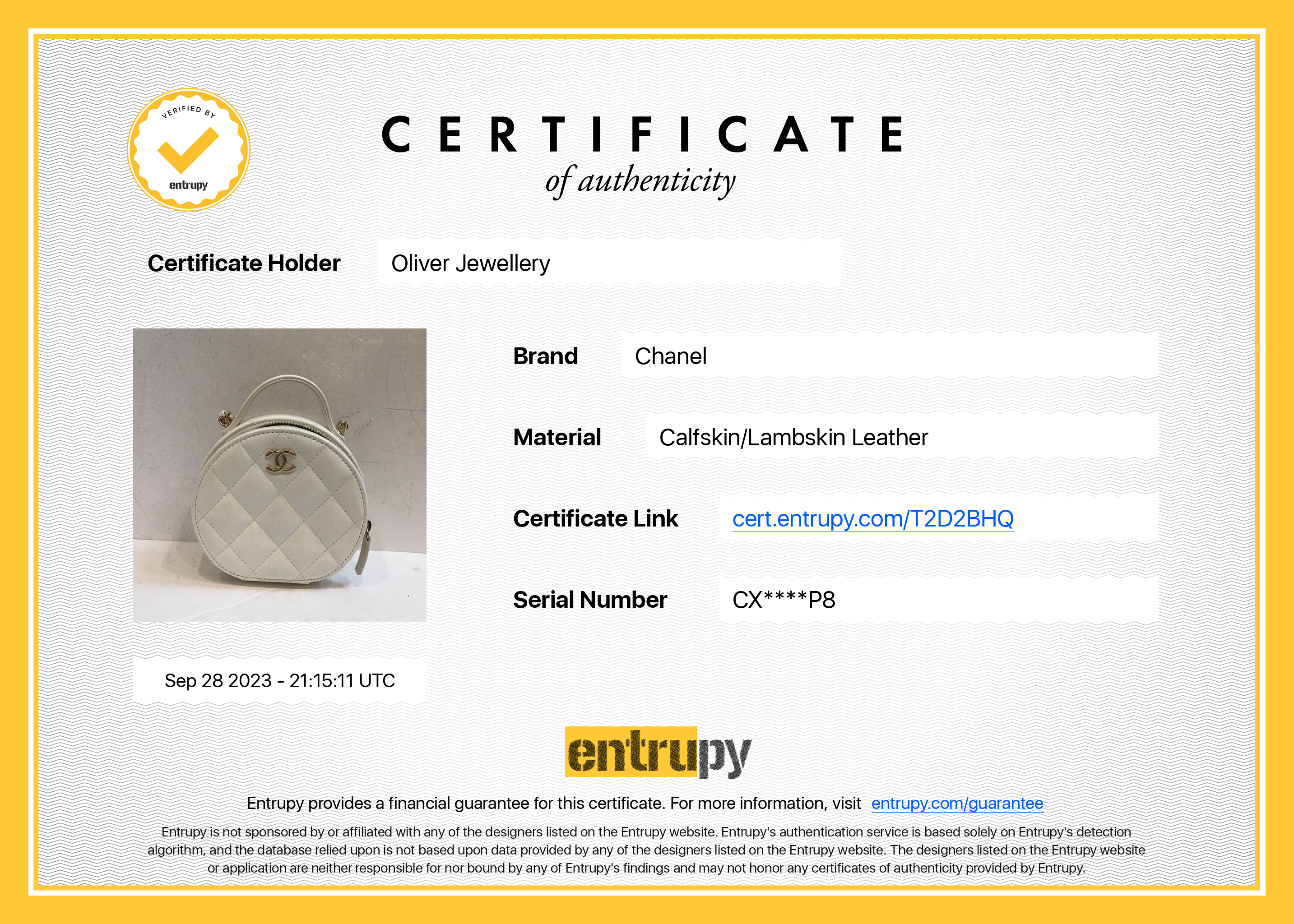 Chanel 2023 White Lambskin Leather Handle with Care Round Vanity Case w/ Box