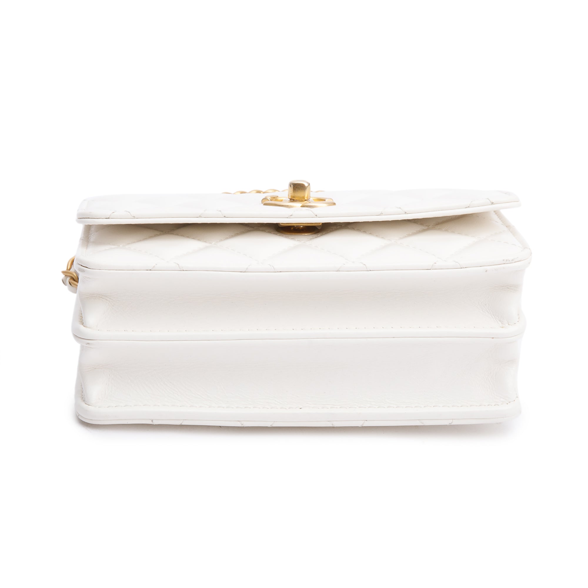 Chanel 2023 White Quilted Glazed Calfskin Rainbow Chain Top Handle Mini Flap Bag