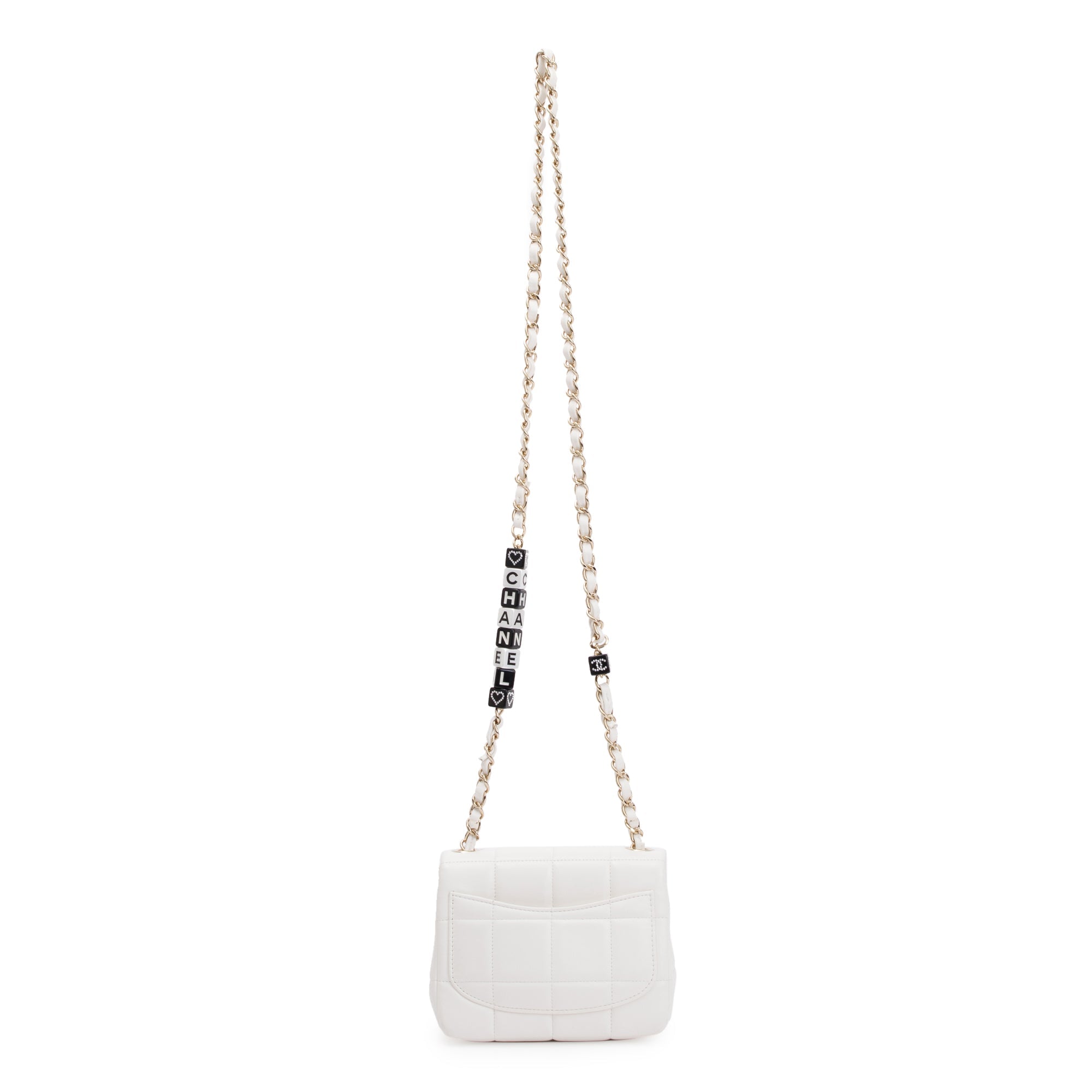 Chanel 2023 White Square Quilted Lambskin Resin Crystal Monacoco Mini Square Flap Bag