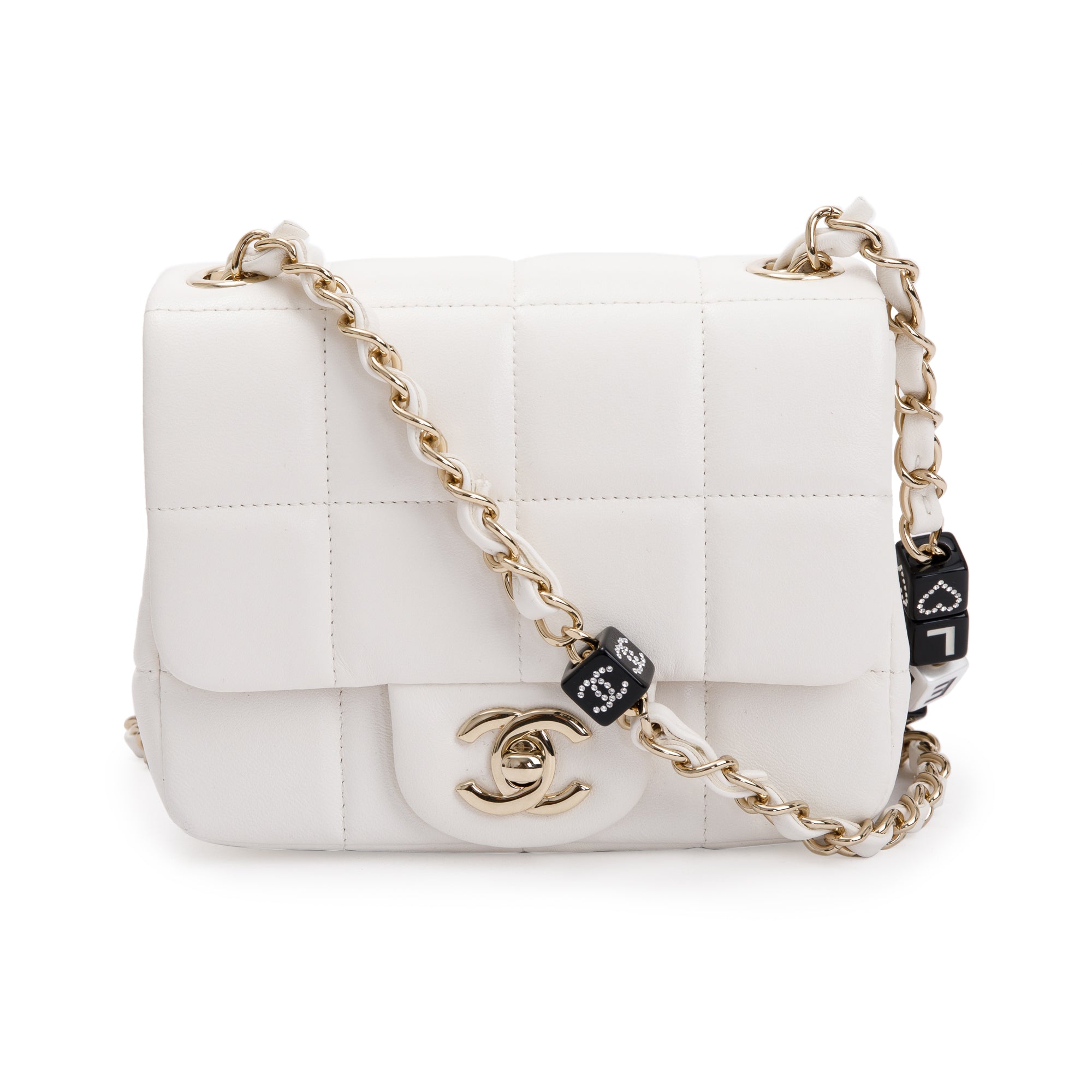 Chanel 2023 White Square Quilted Lambskin Resin Crystal Monacoco Mini Square Flap Bag