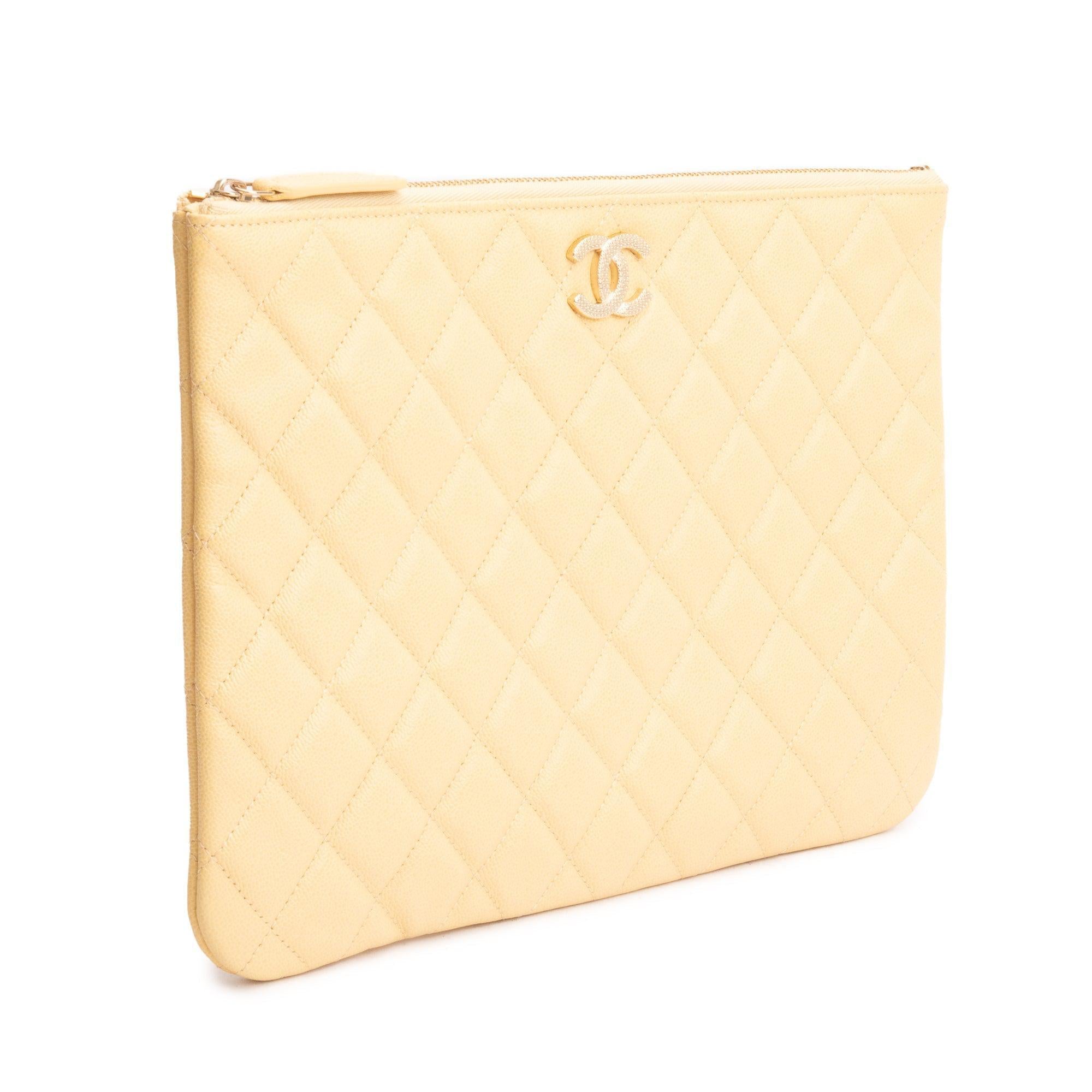 Chanel 2023 Yellow Quilted Calfskin Leather Medium O-Case Clutch