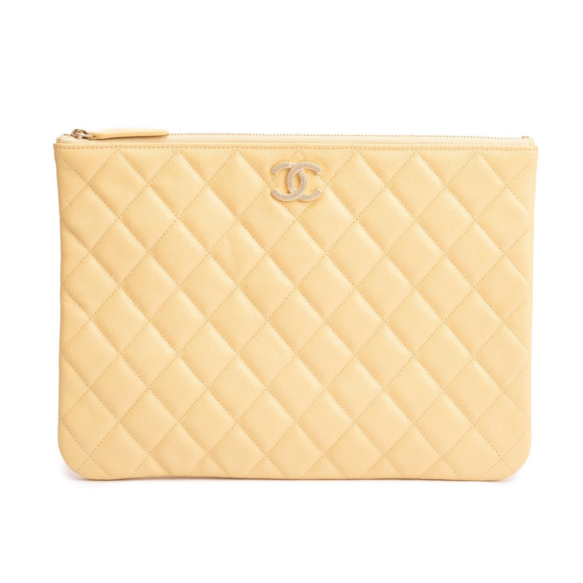 Chanel 2023 Yellow Quilted Calfskin Leather Medium O-Case Clutch