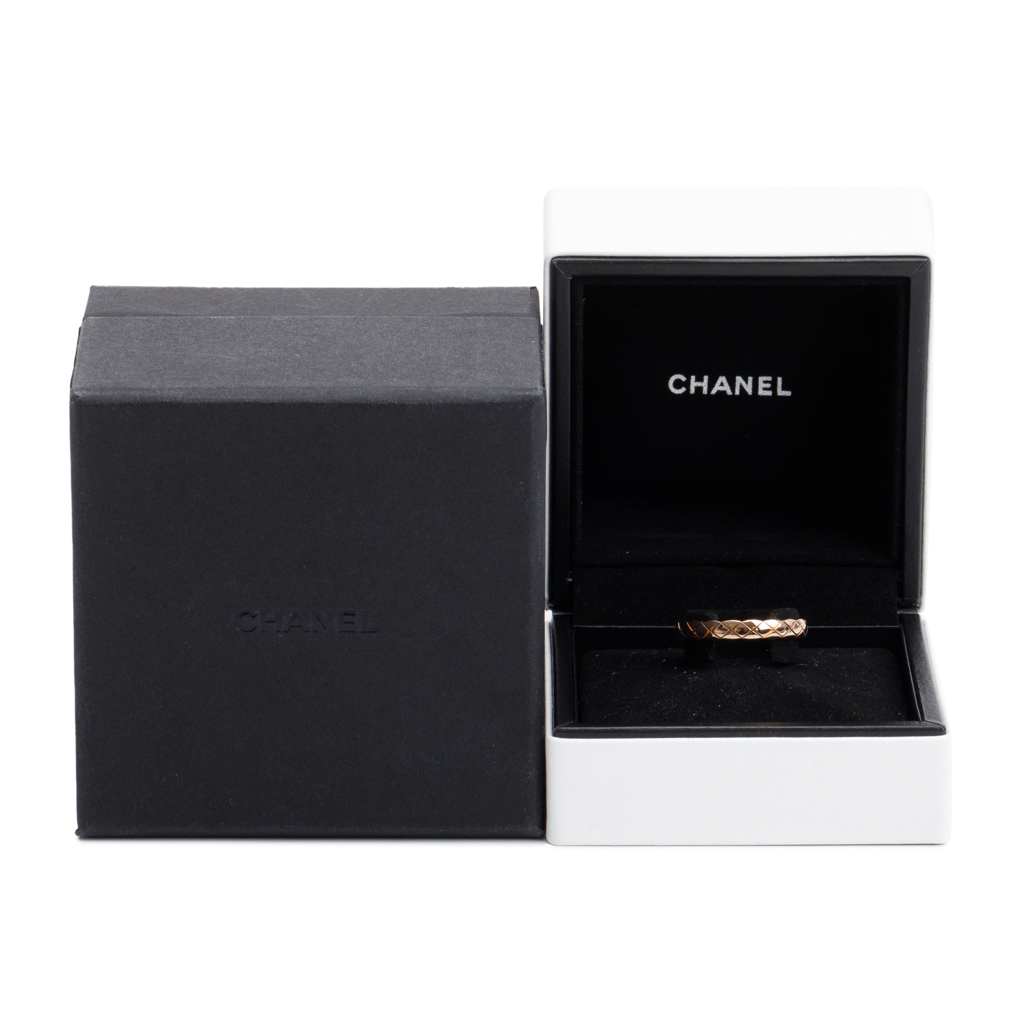 Chanel 2024 18k Rose Gold Quilted Coco Crush Band Ring, Size 56 7.5, Mini Version w/ Box & Papers