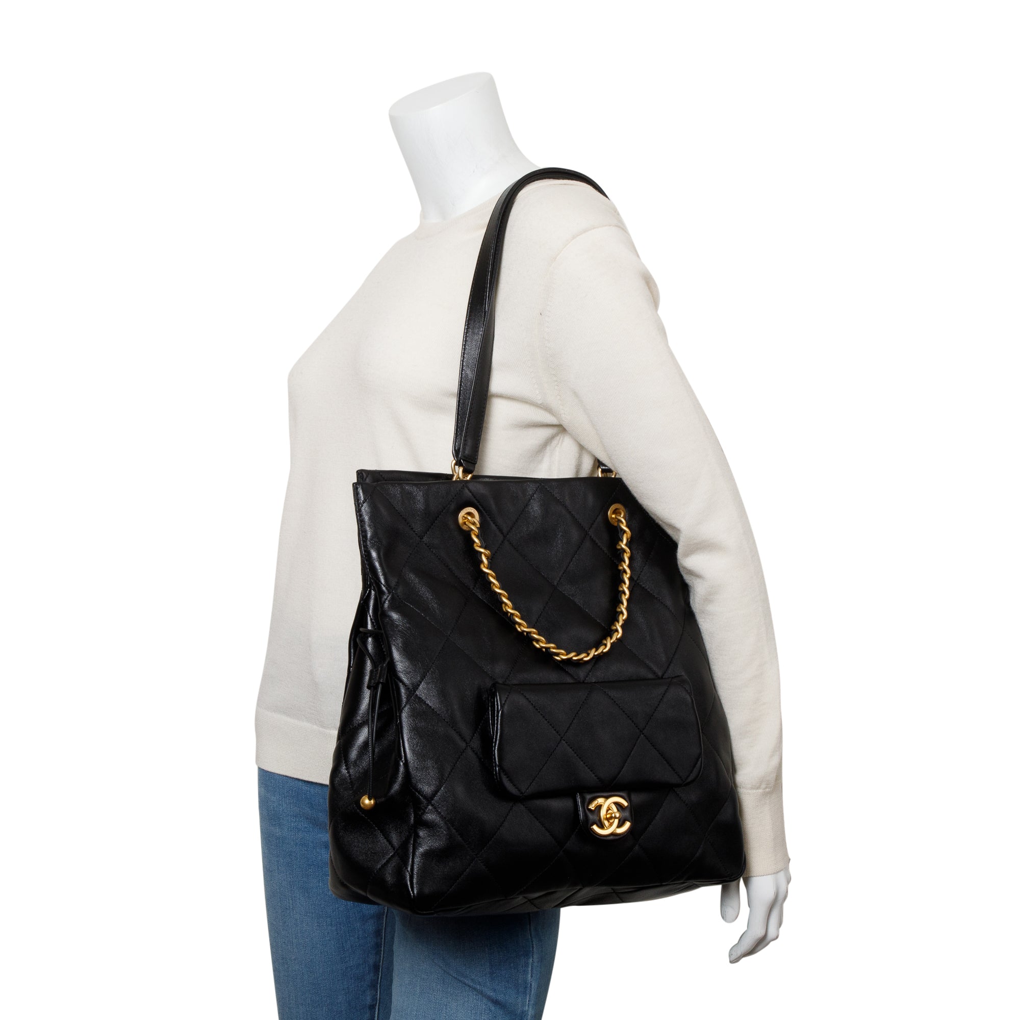 Chanel 2024 Black Quilted Calfskin Leather Shopping Bag Tote w/ Receipt