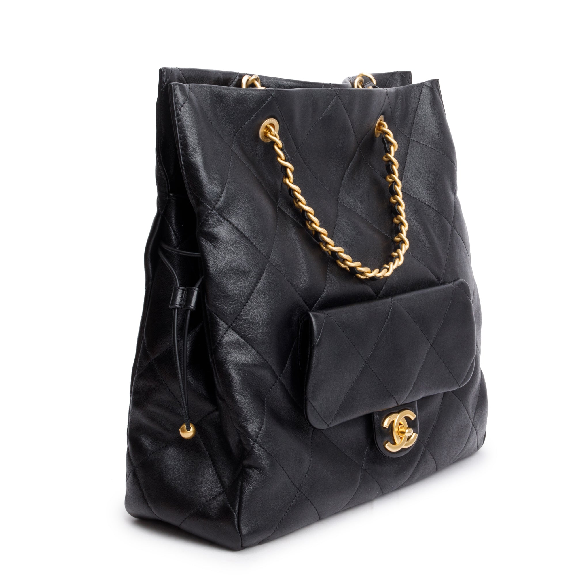 Chanel 2024 Black Quilted Calfskin Leather Shopping Bag Tote w/ Receipt