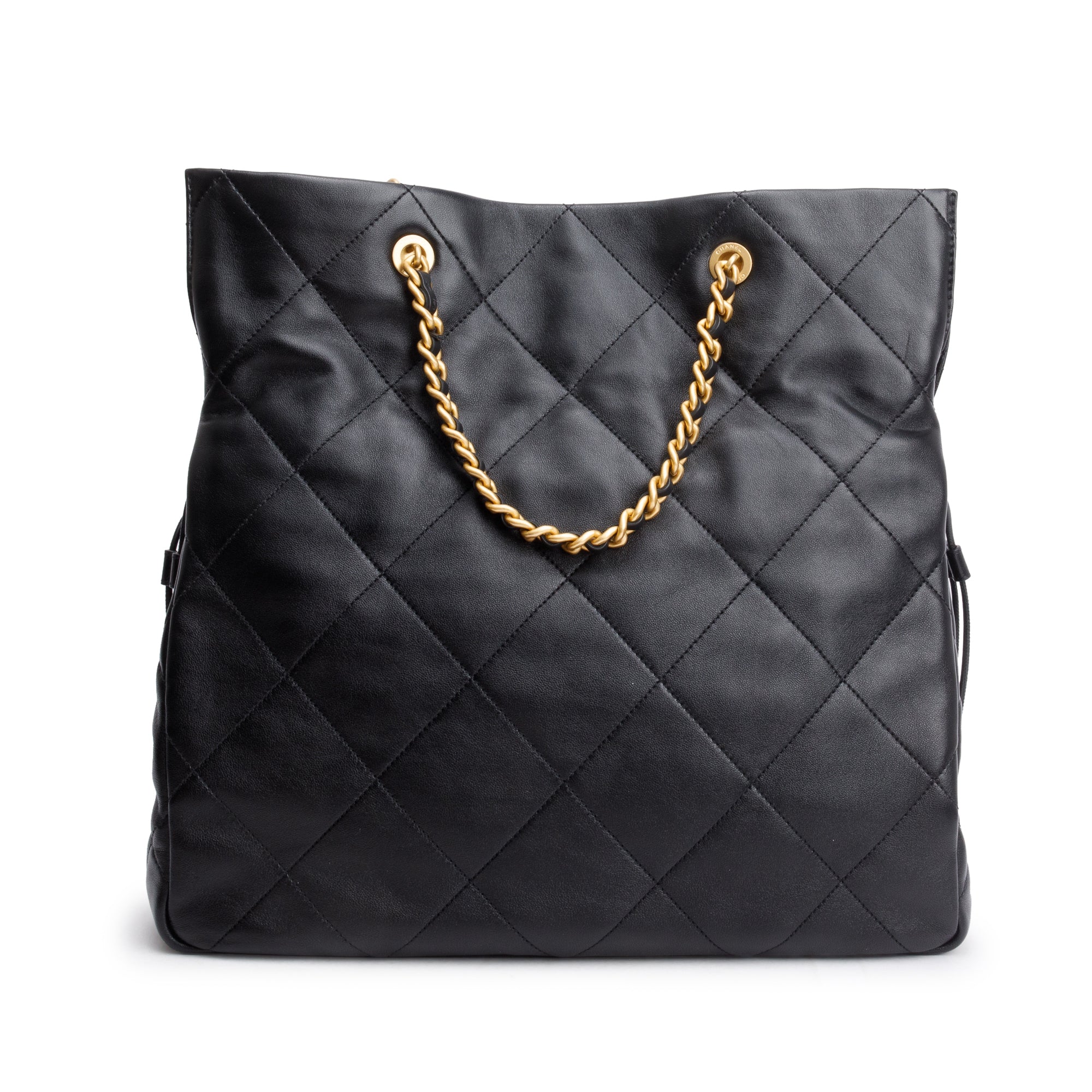 Chanel 2024 Black Quilted Calfskin Leather Shopping Bag Tote w/ Receipt