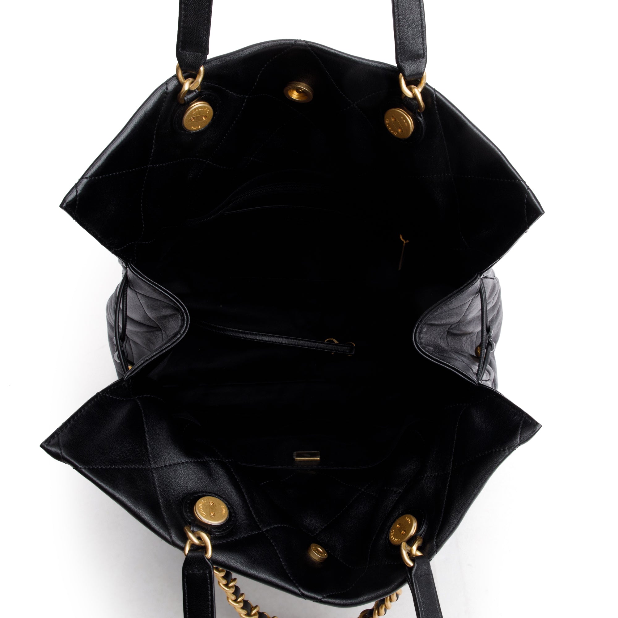 Chanel 2024 Black Quilted Calfskin Leather Shopping Bag Tote w/ Receipt