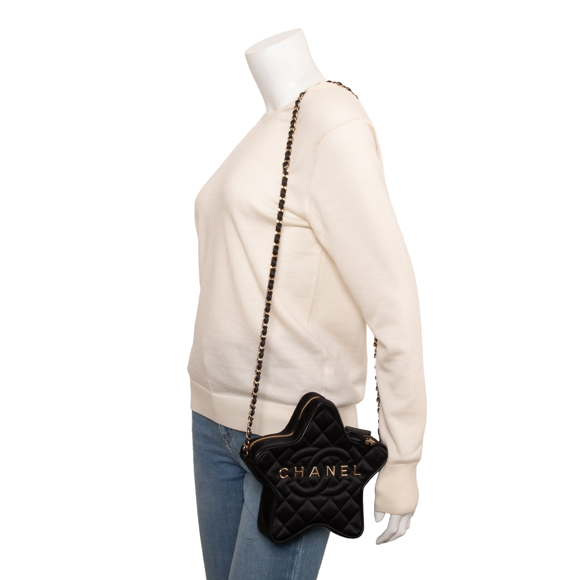 Chanel 2024 Black Satin Walk Of Fame Star Crossbody Bag
