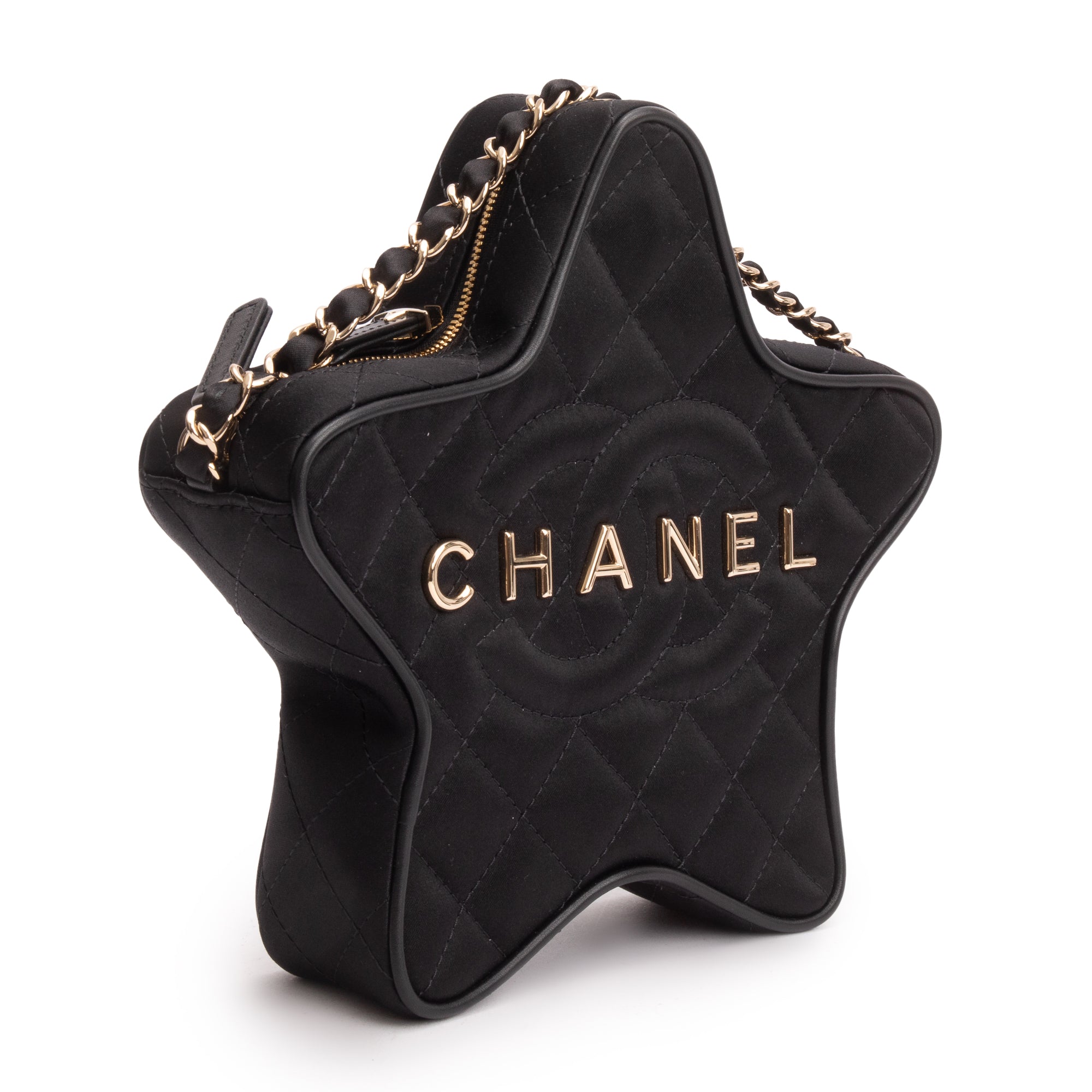 Chanel 2024 Black Satin Walk Of Fame Star Crossbody Bag