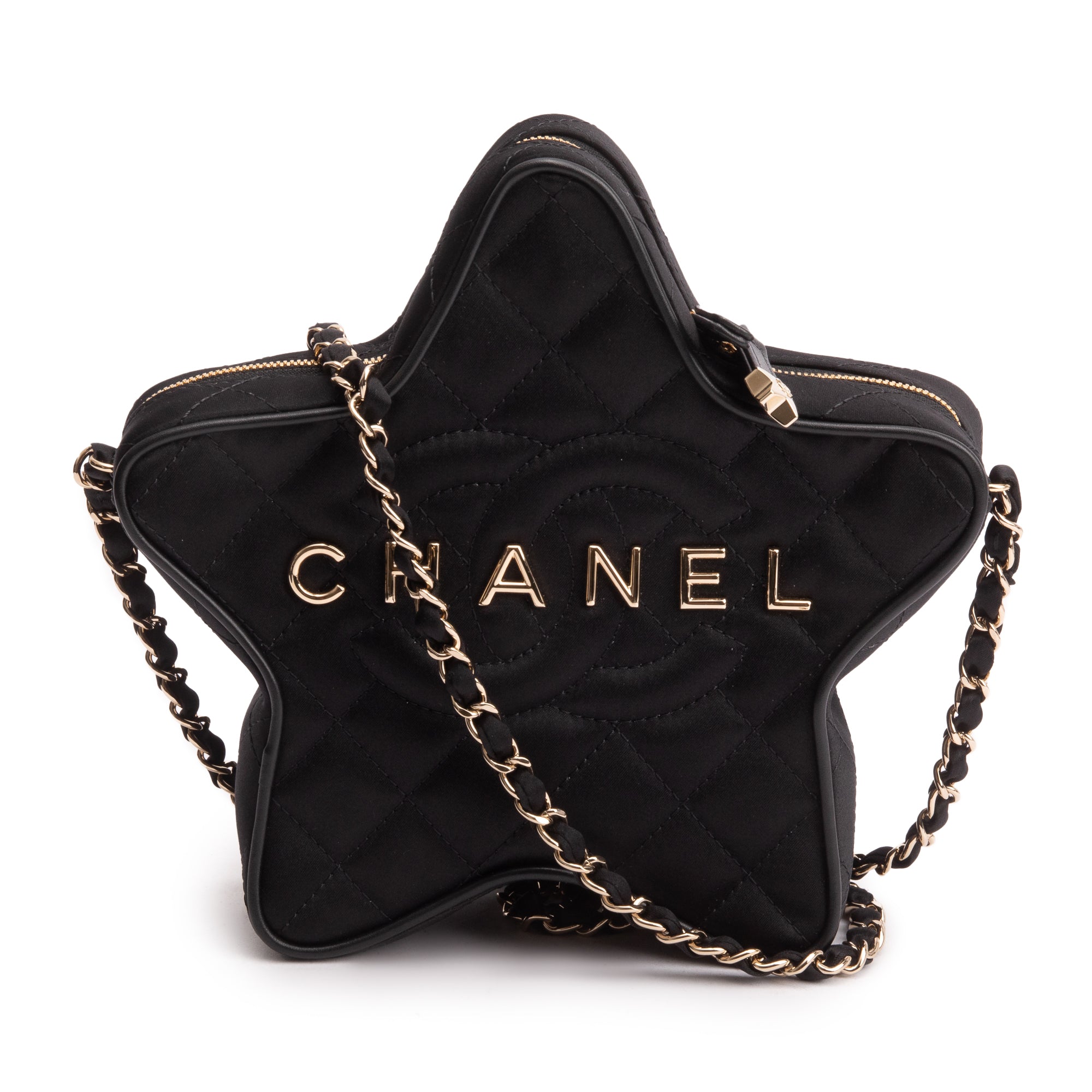 Chanel 2024 Black Satin Walk Of Fame Star Crossbody Bag