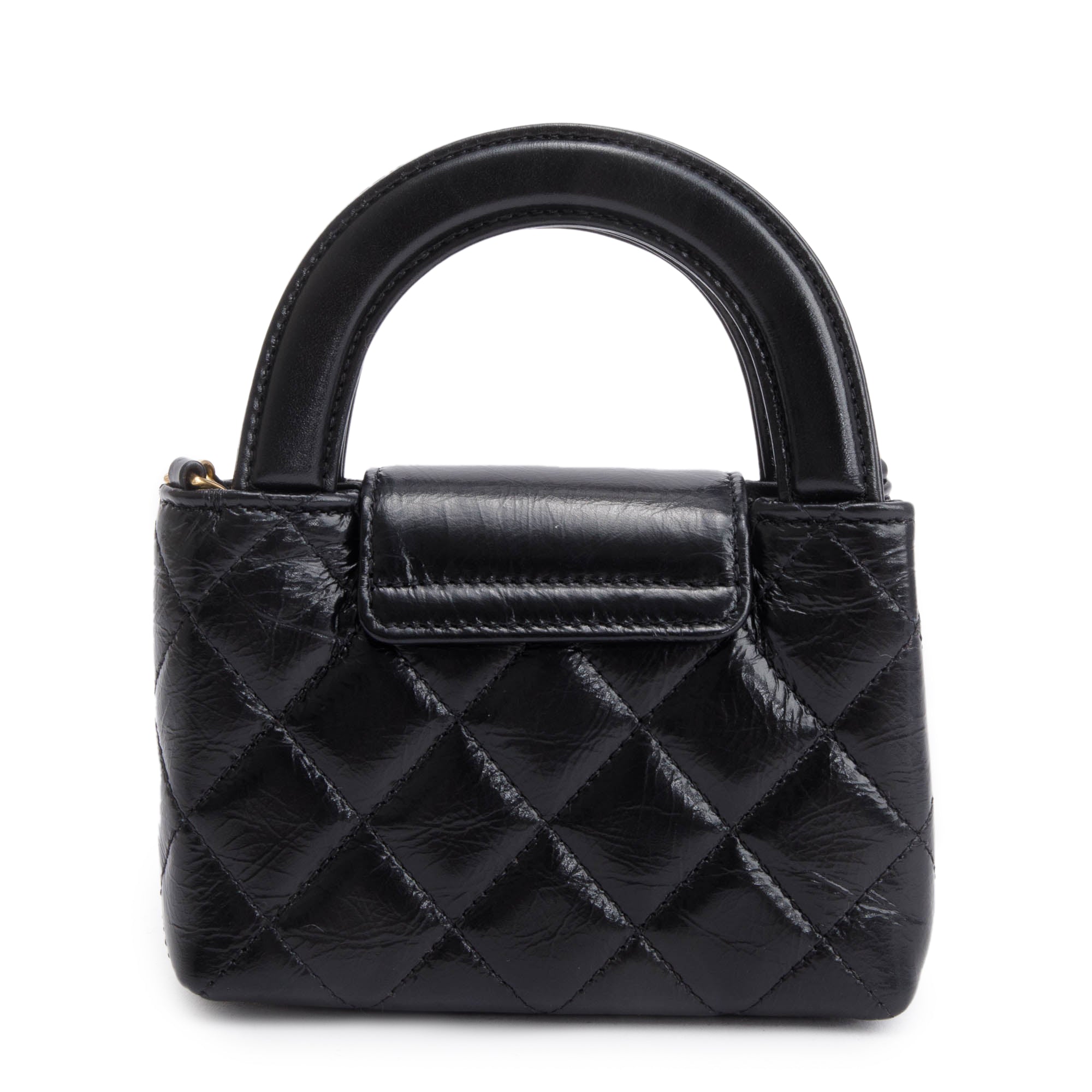 Chanel 2024 Black Shiny Aged Calfskin Leather Nano Kelly Crossbody Bag w/ Box & Receipt