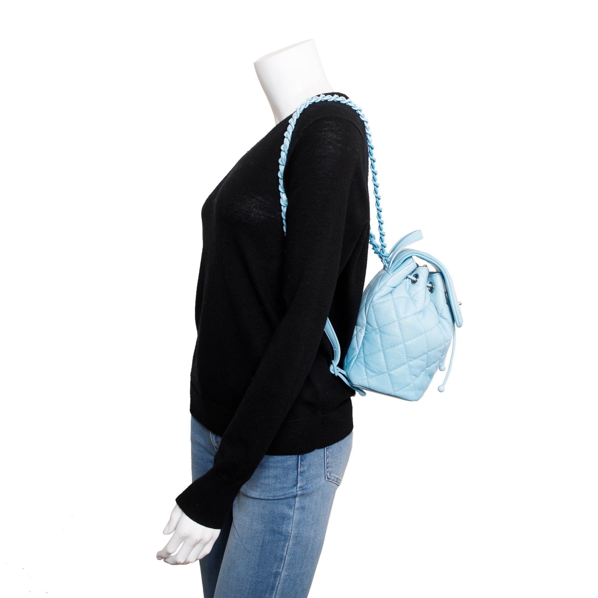 Chanel 2024 Blue Quilted Caviar Leather Mini Backpack w/ Box