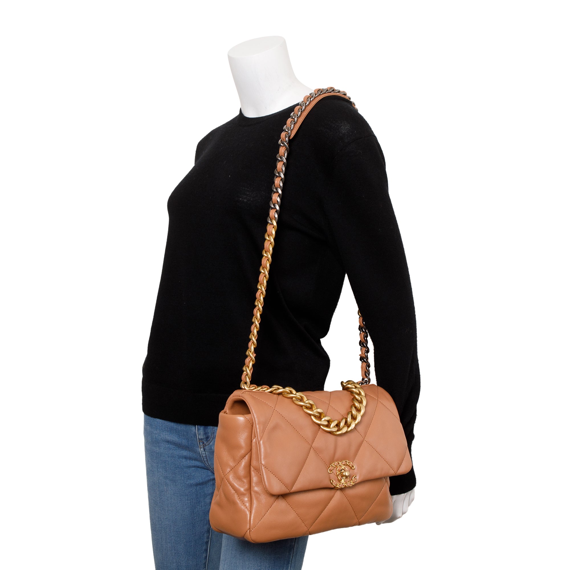 Chanel 2024 Brown Lambskin Leather Large 19 Flap Bag w/ Box