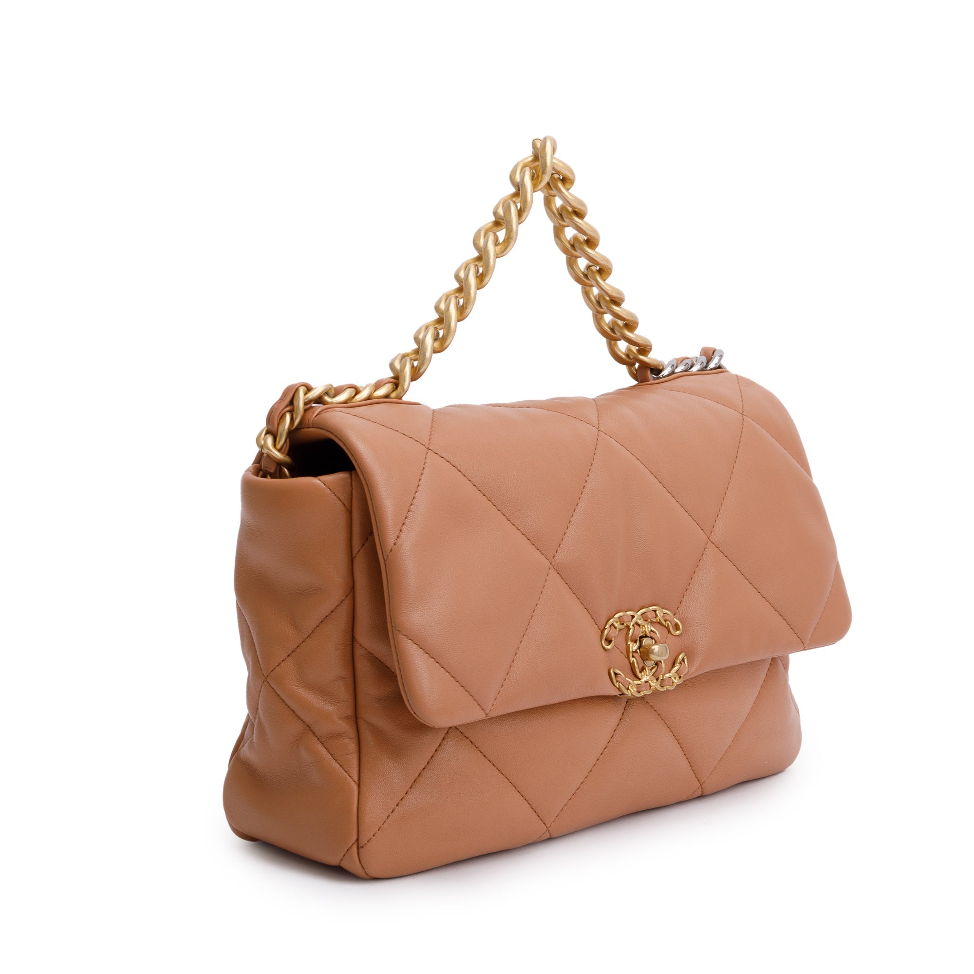 Chanel 2024 Brown Lambskin Leather Large 19 Flap Bag w/ Box