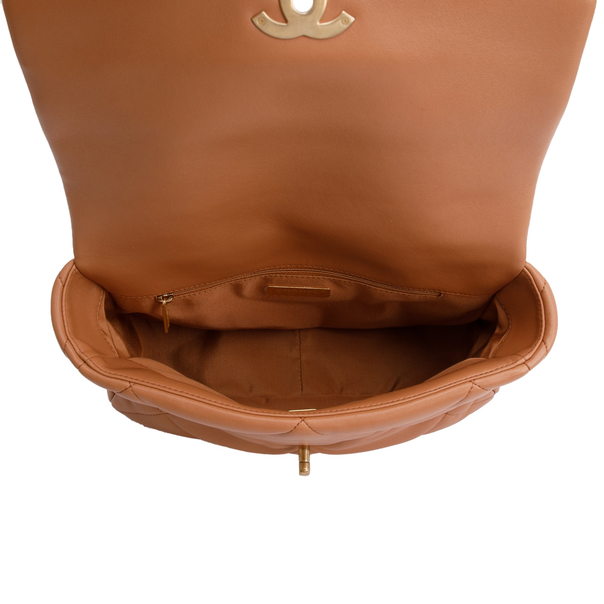 Chanel 2024 Brown Lambskin Leather Large 19 Flap Bag w/ Box