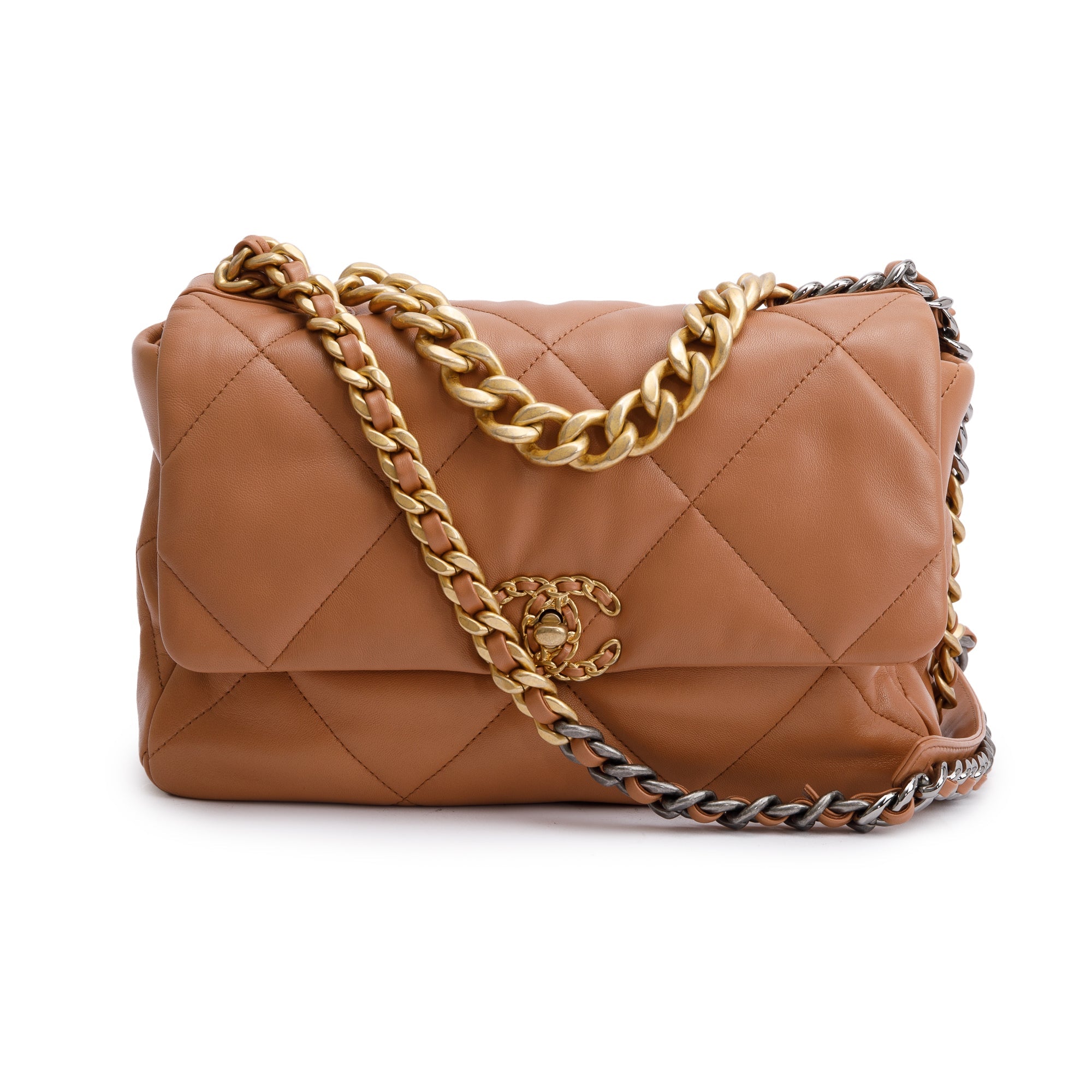 Chanel 2024 Brown Lambskin Leather Large 19 Flap Bag w/ Box