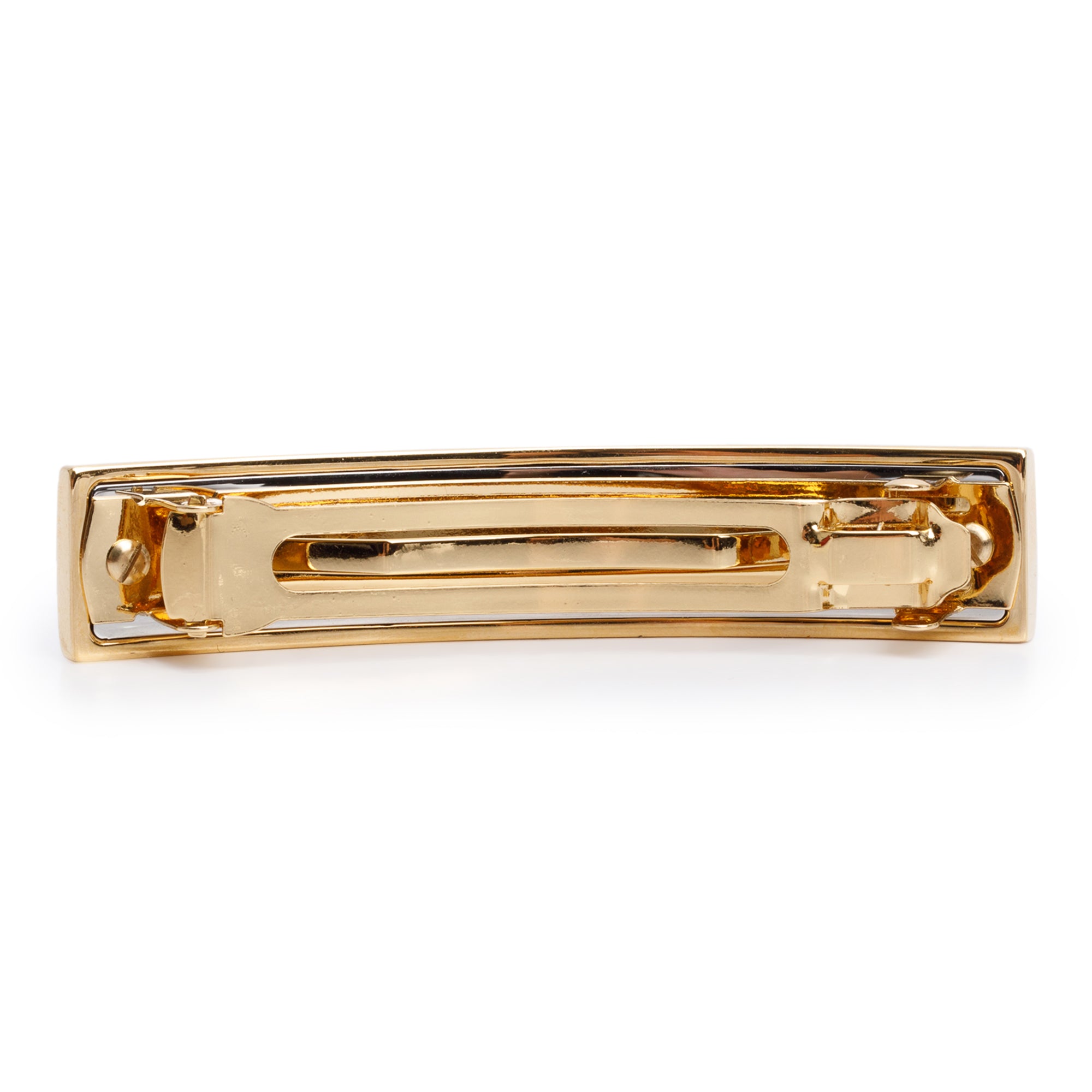 Chanel 2024 Gold-Plated Enamel Logo Hair Clip Barrette w/ Box & Receipt