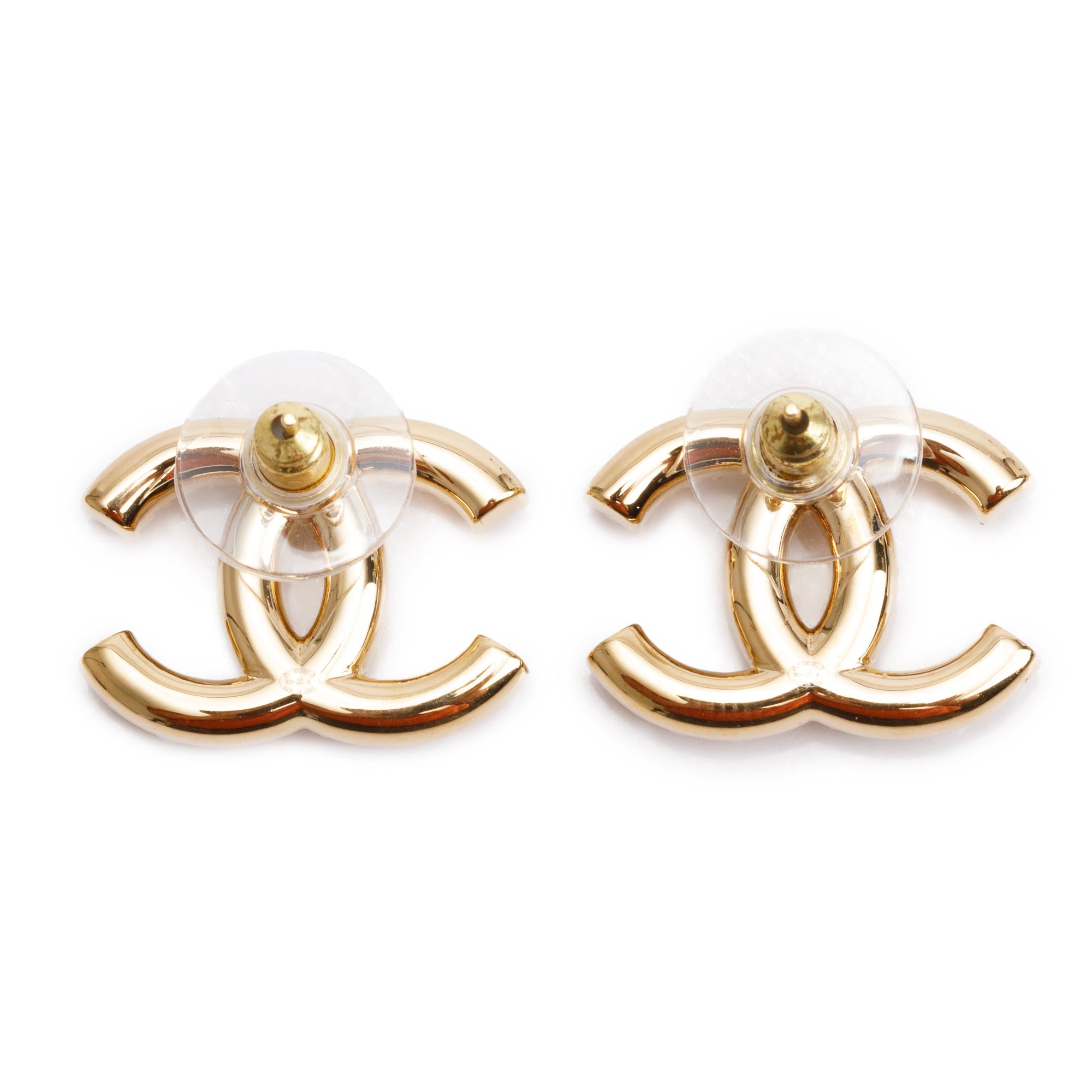 Chanel 2024 Gold Plated Faux Pearl Strass CC Stud Earrings w/ Box