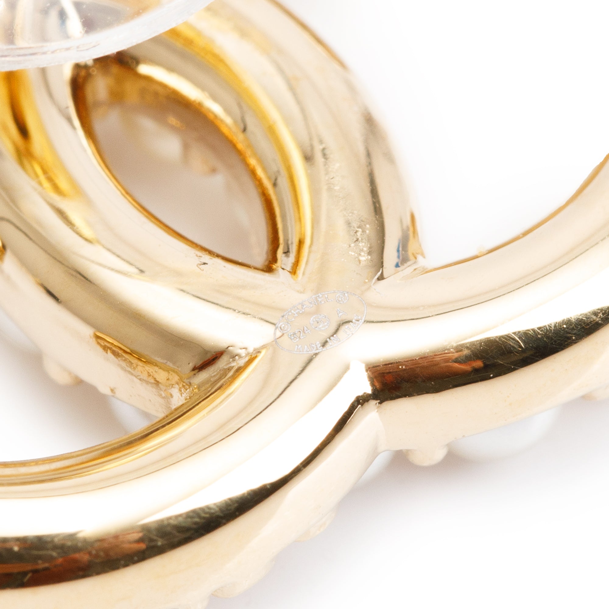 Chanel 2024 Gold Plated Faux Pearl Strass CC Stud Earrings w/ Box