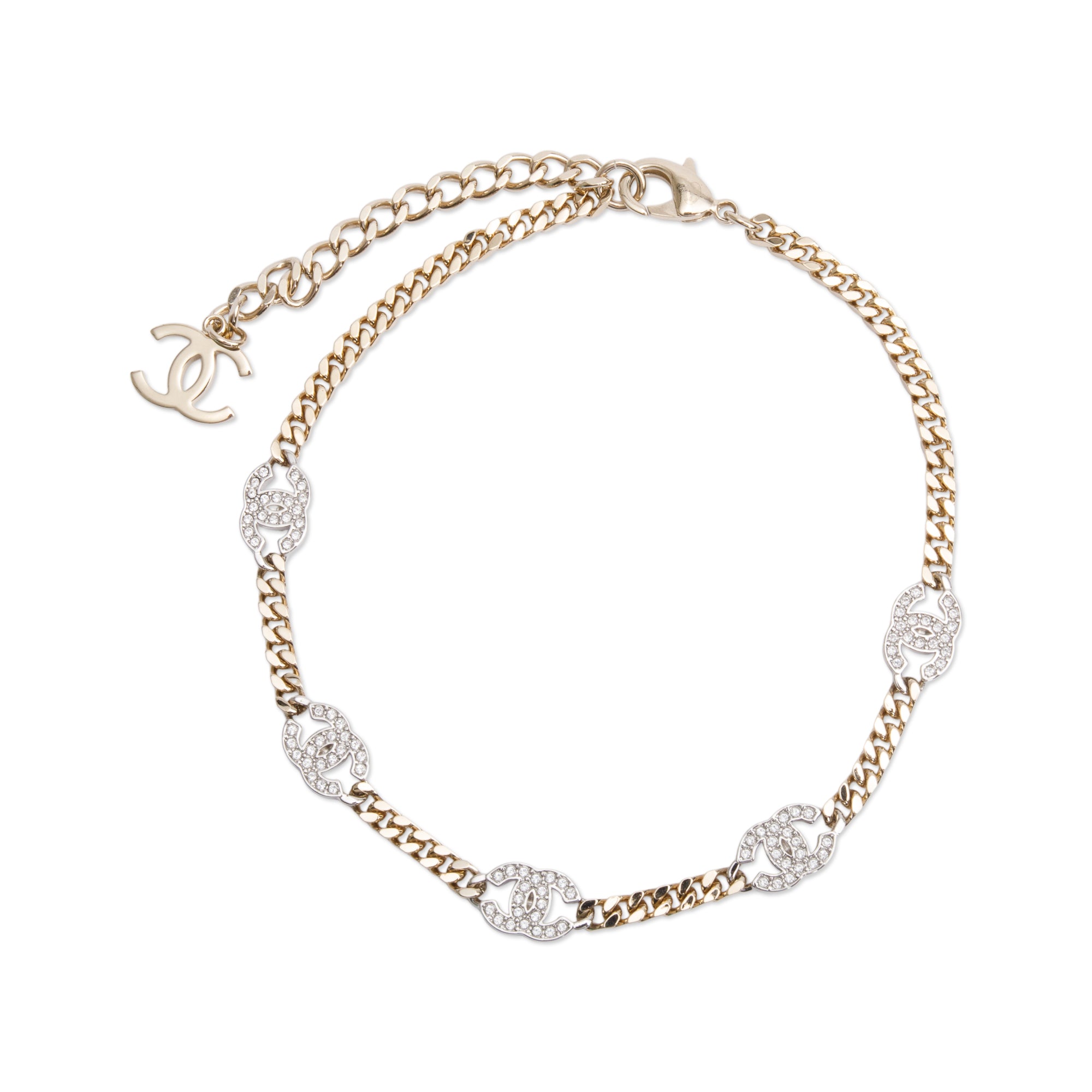 Chanel 2024 Gold Plated Strass CC Choker Necklace w/ Box