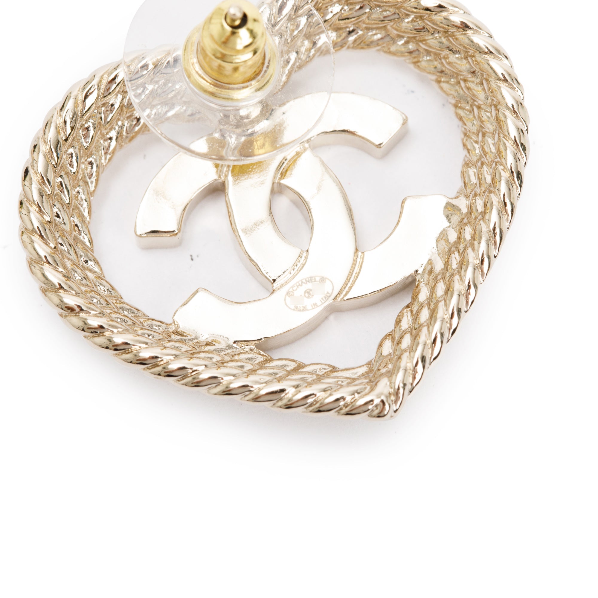 Chanel 2024 Gold Plated Strass CC Heart Earrings w/ Box