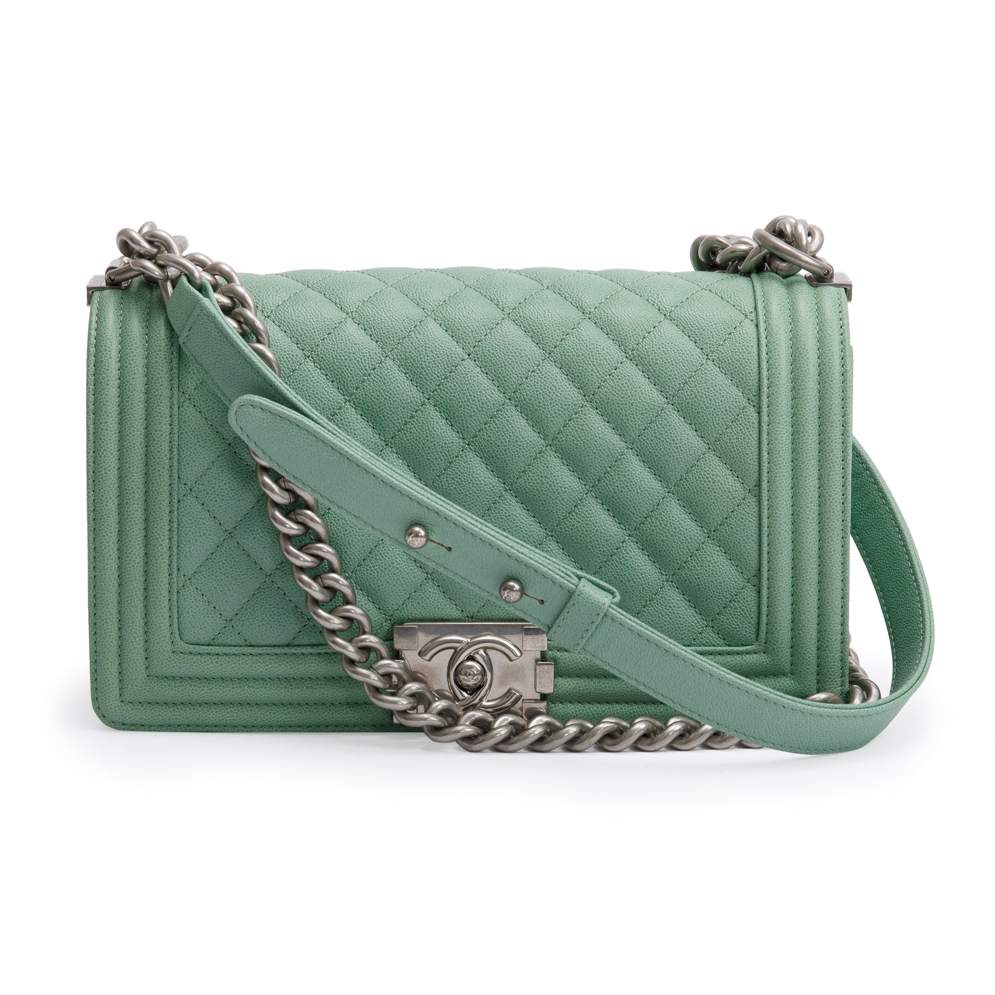 Chanel 2024 Green Caviar Leather Medium Boy Bag w/ Box & Receipt
