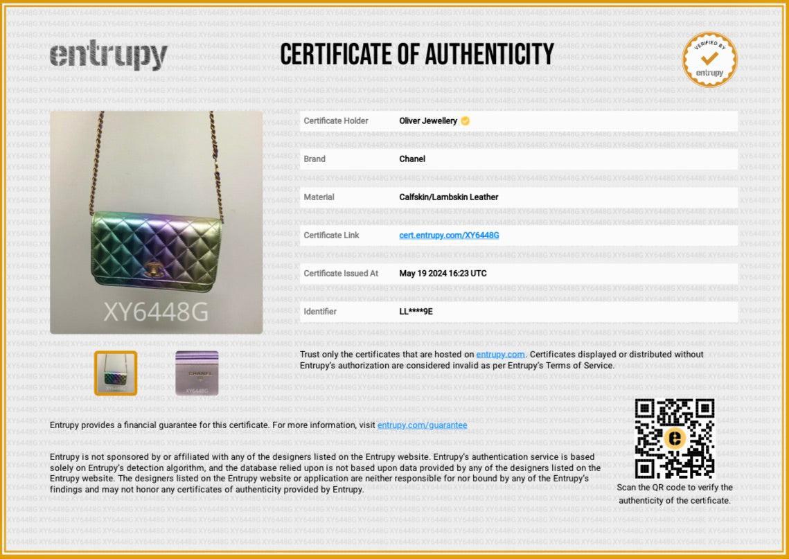 Chanel 2024 Metallic Multicolor Rainbow Lambskin Leather Strass Wallet on Chain w/ Box