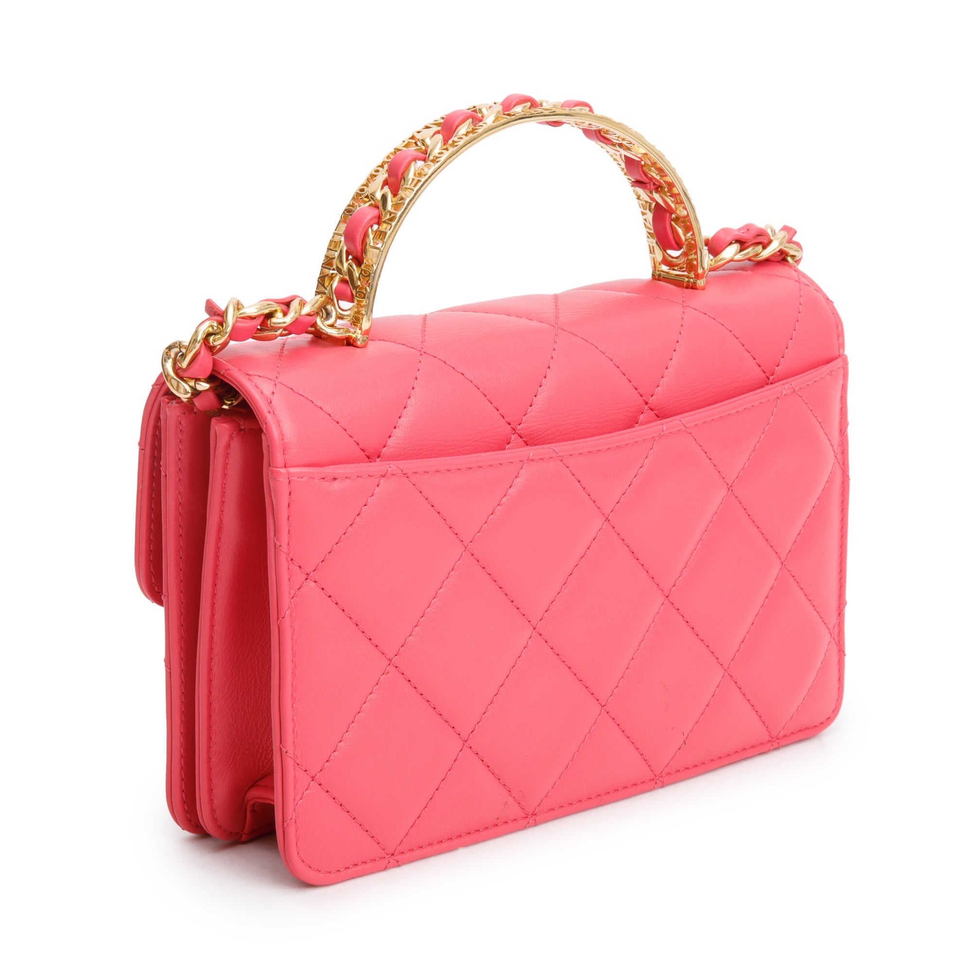 Chanel 2024 Pink Lambskin Mini Flap Bag w/ Top Handle & Box