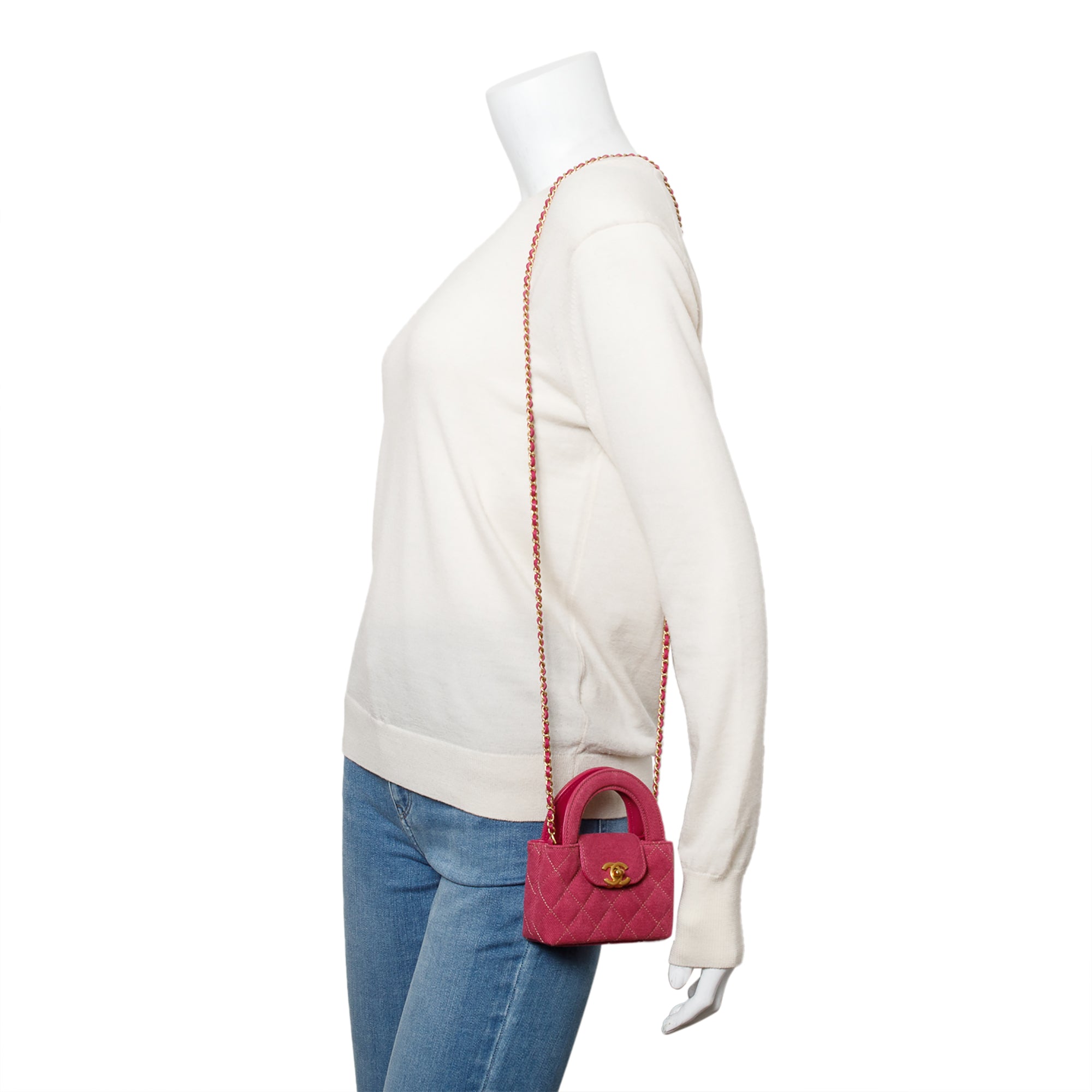 Chanel 2024 Pink Quilted Denim Nano Kelly Crossbody Bag w/ Box & Receipt