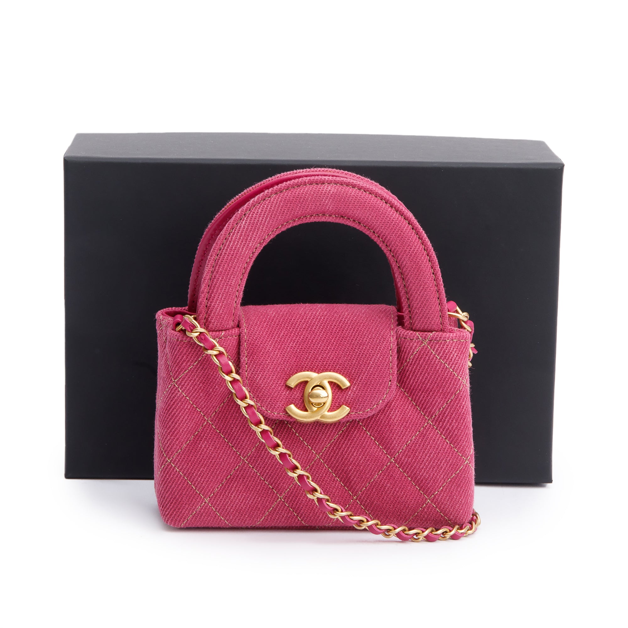 Chanel 2024 Pink Quilted Denim Nano Kelly Crossbody Bag w/ Box & Receipt