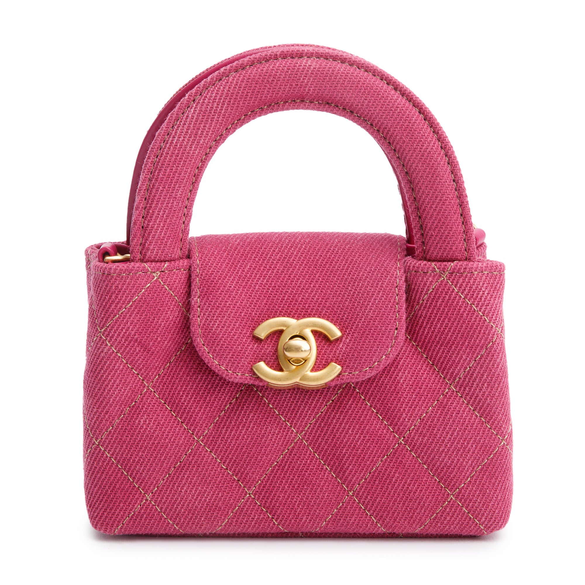 Chanel 2024 Pink Quilted Denim Nano Kelly Crossbody Bag w/ Box & Receipt