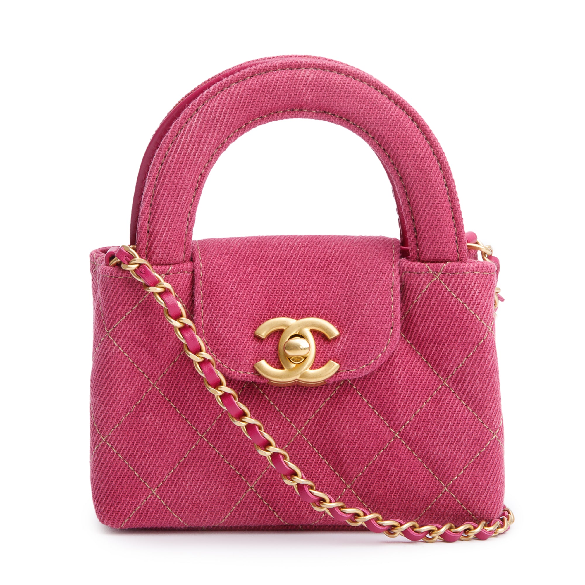 Chanel 2024 Pink Quilted Denim Nano Kelly Crossbody Bag w/ Box & Receipt