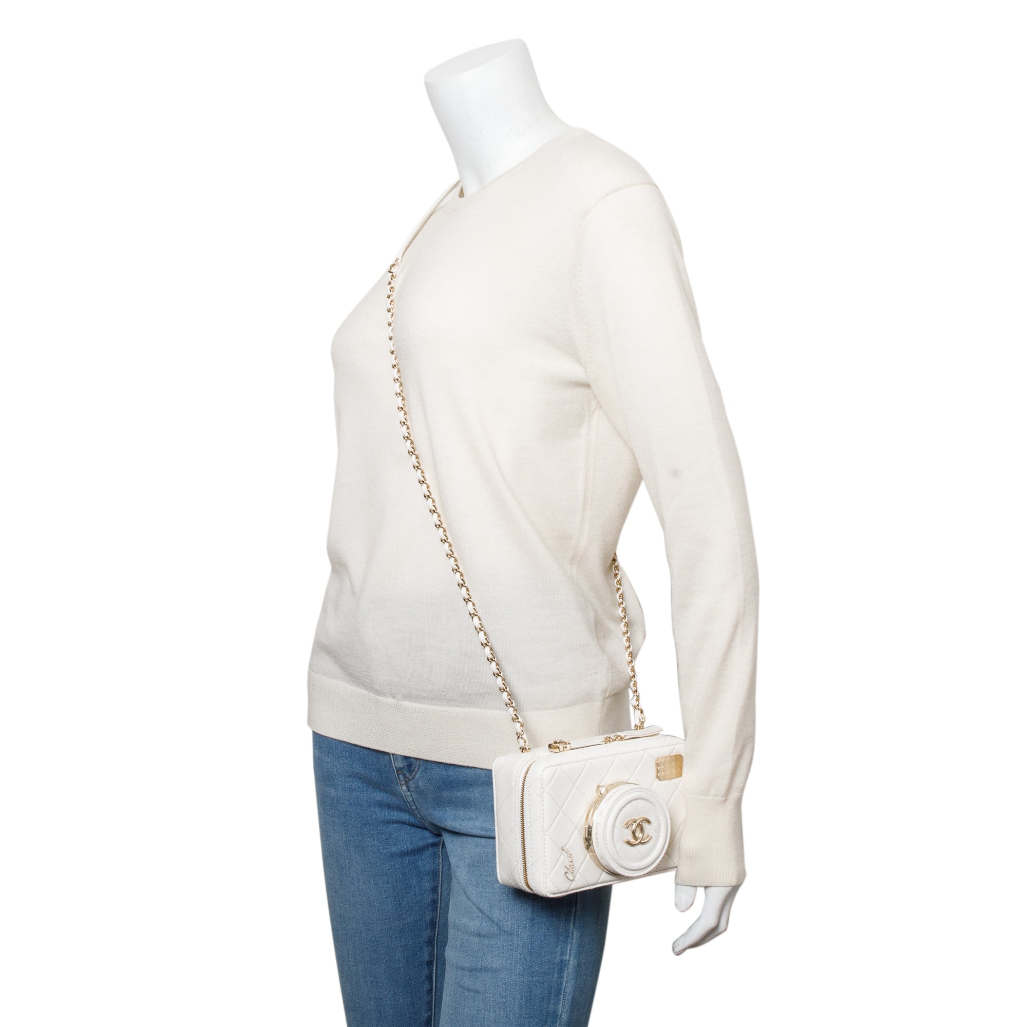 Chanel 2024 White Quilted Calfskin Leather Coco Click Crossbody Bag w/ Box