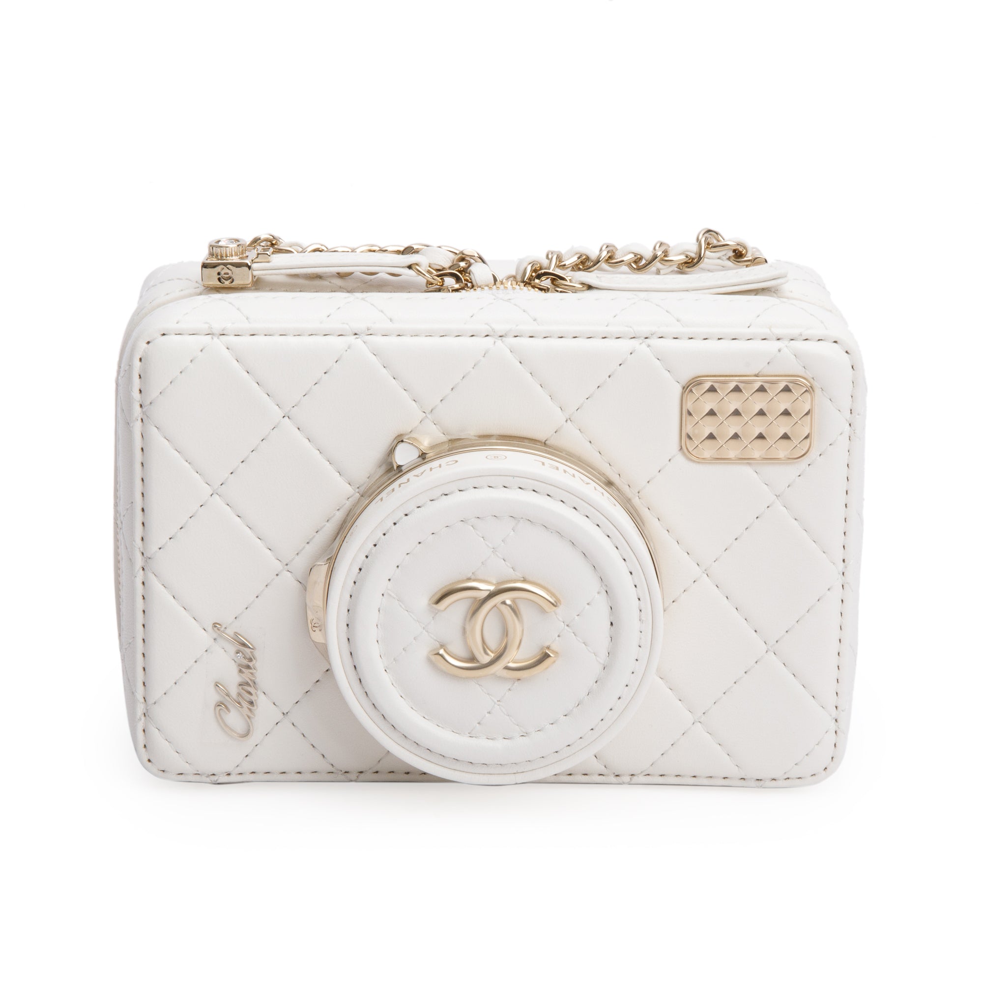Chanel 2024 White Quilted Calfskin Leather Coco Click Crossbody Bag w/ Box