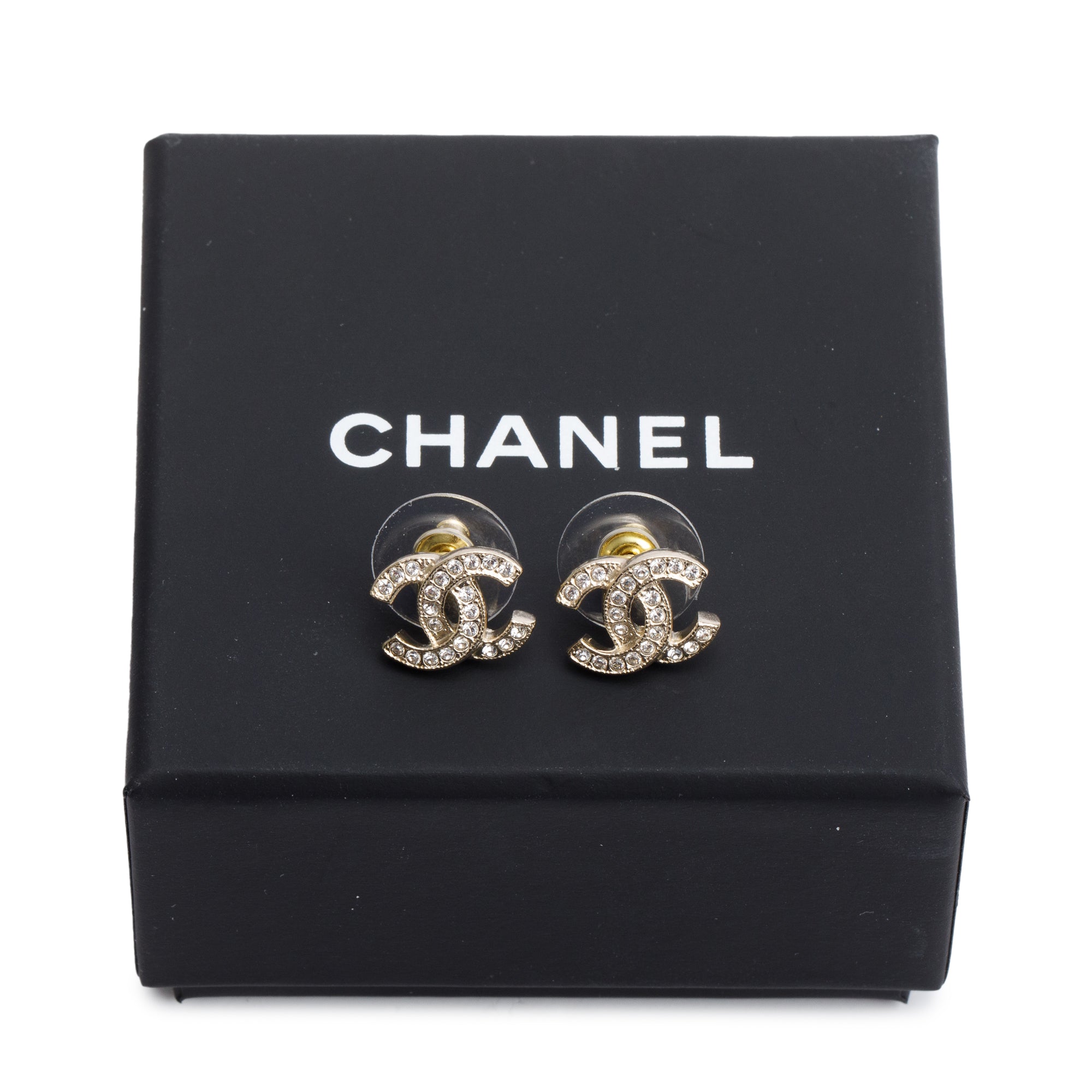Chanel 2025 Gold Plated Strass CC Stud Earrings w/ Box & Receipt