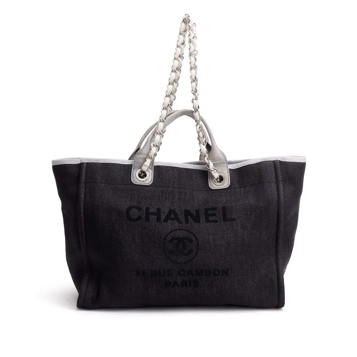 Chanel Navy Woven Raffia Medium Deauville Tote Bag
