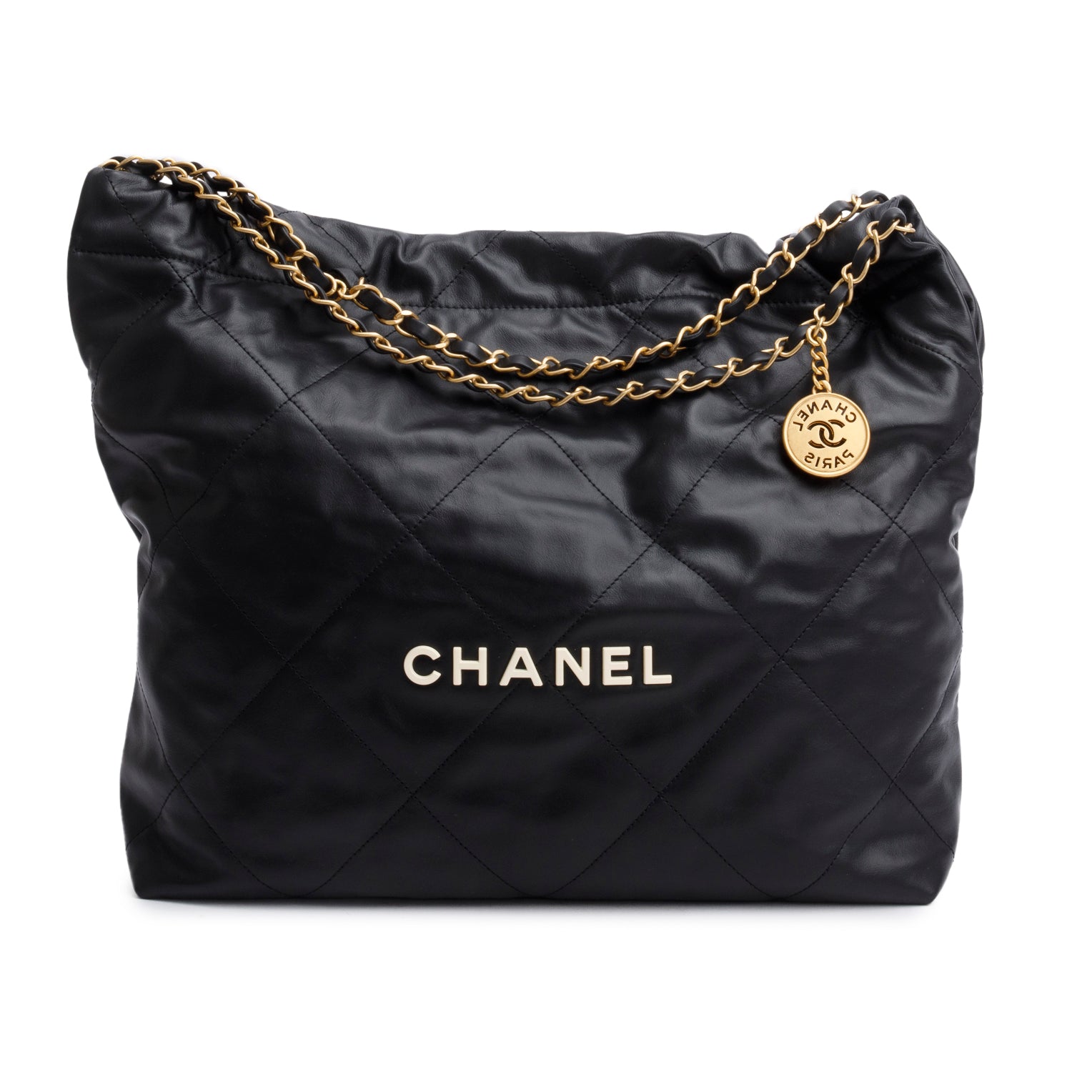 Chanel Black Calfskin Quilted Small 22 Hobo w/ Pouch