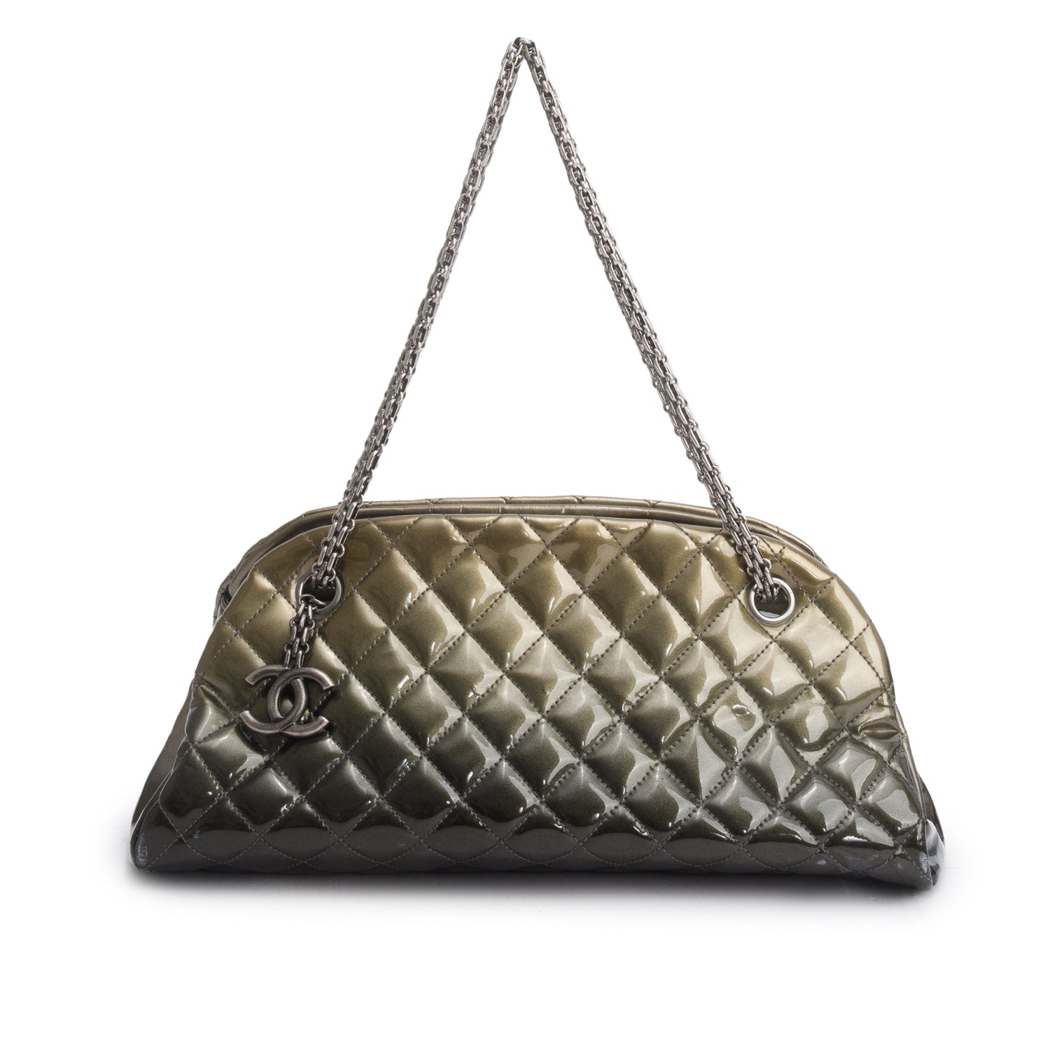 Chanel Green Ombre Patent Leather Quilted Medium Just Mademoiselle Bowler Bag