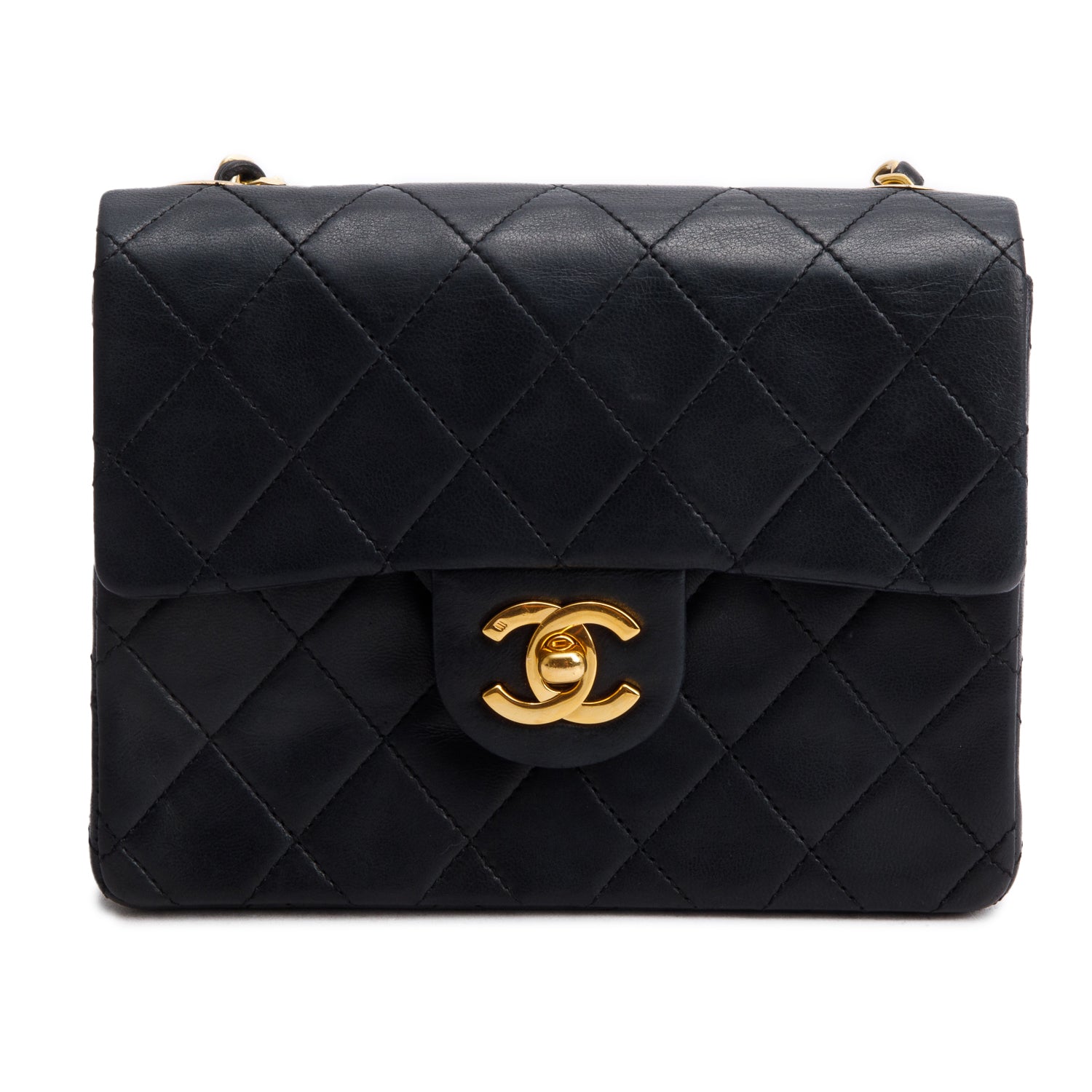 Chanel Vintage Black Lambskin Classic Mini Square Flap w/ Authenticity Card