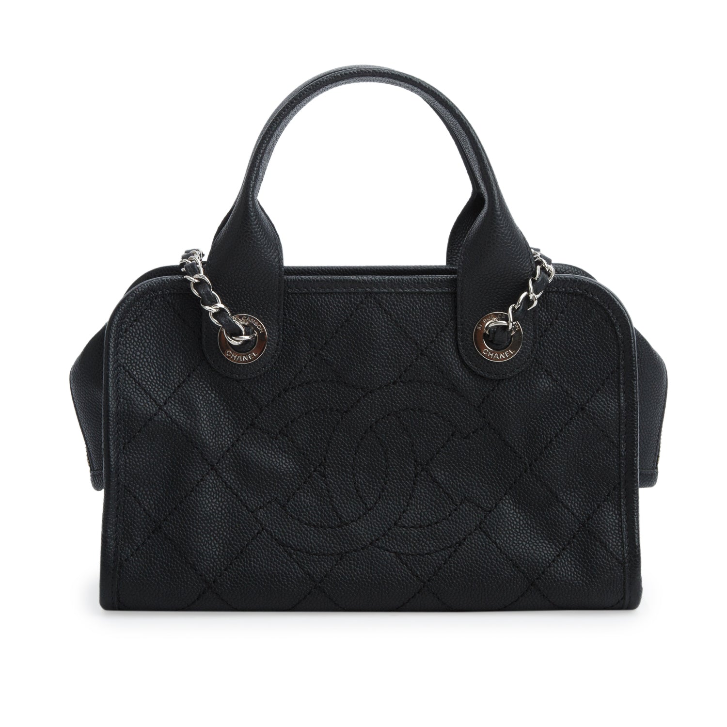 Chanel Black Caviar Quilted Deauville Bowling Bag