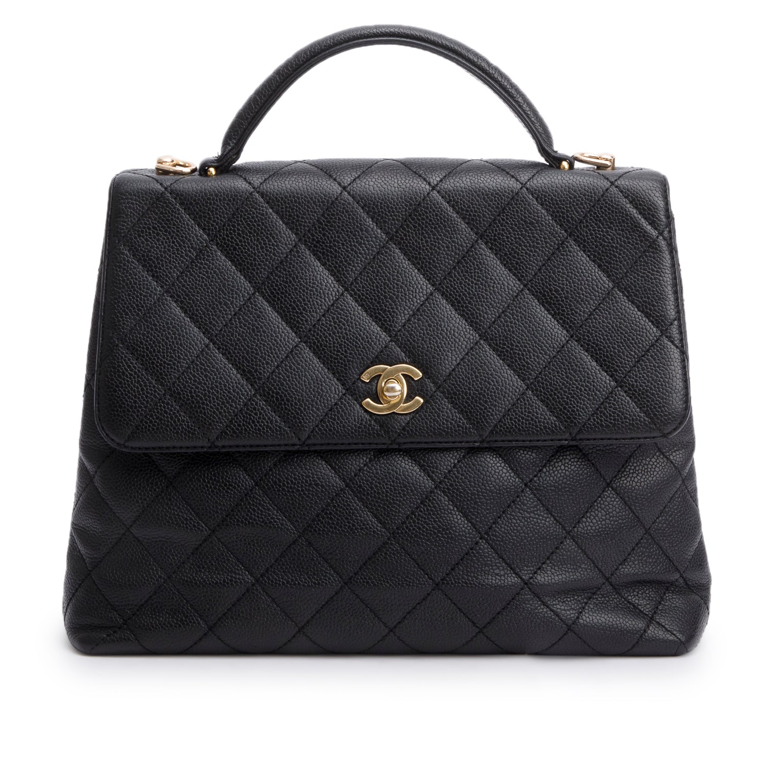 Chanel Vintage Black Caviar Jumbo Kelly Flap Bag w/ Strap